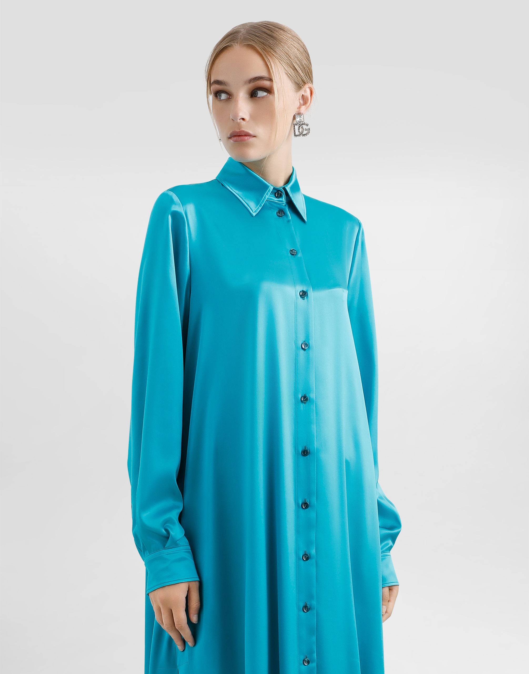 Dolce & Gabbana Long Silk Satin Caftan In Green