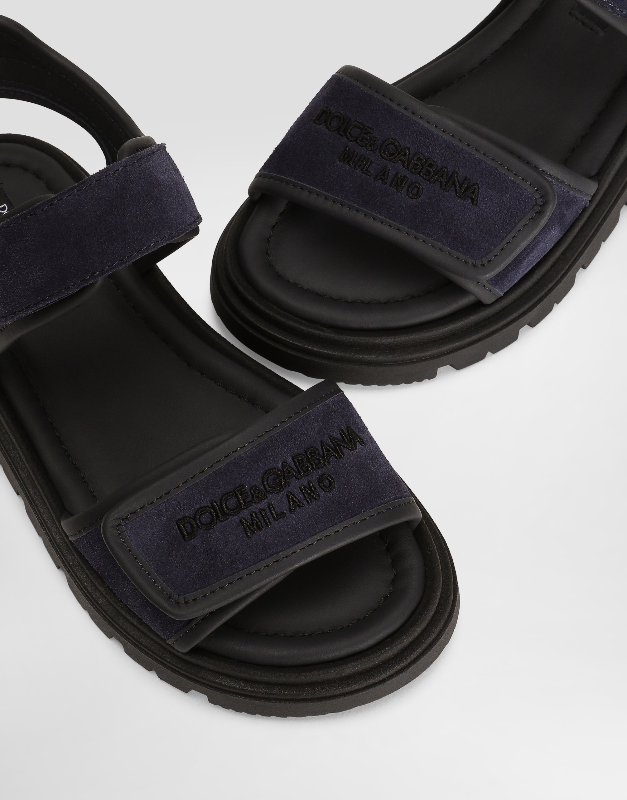 Dolce & Gabbana Split Leather Sandals With Dolce&gabbana Logo Print In Blue
