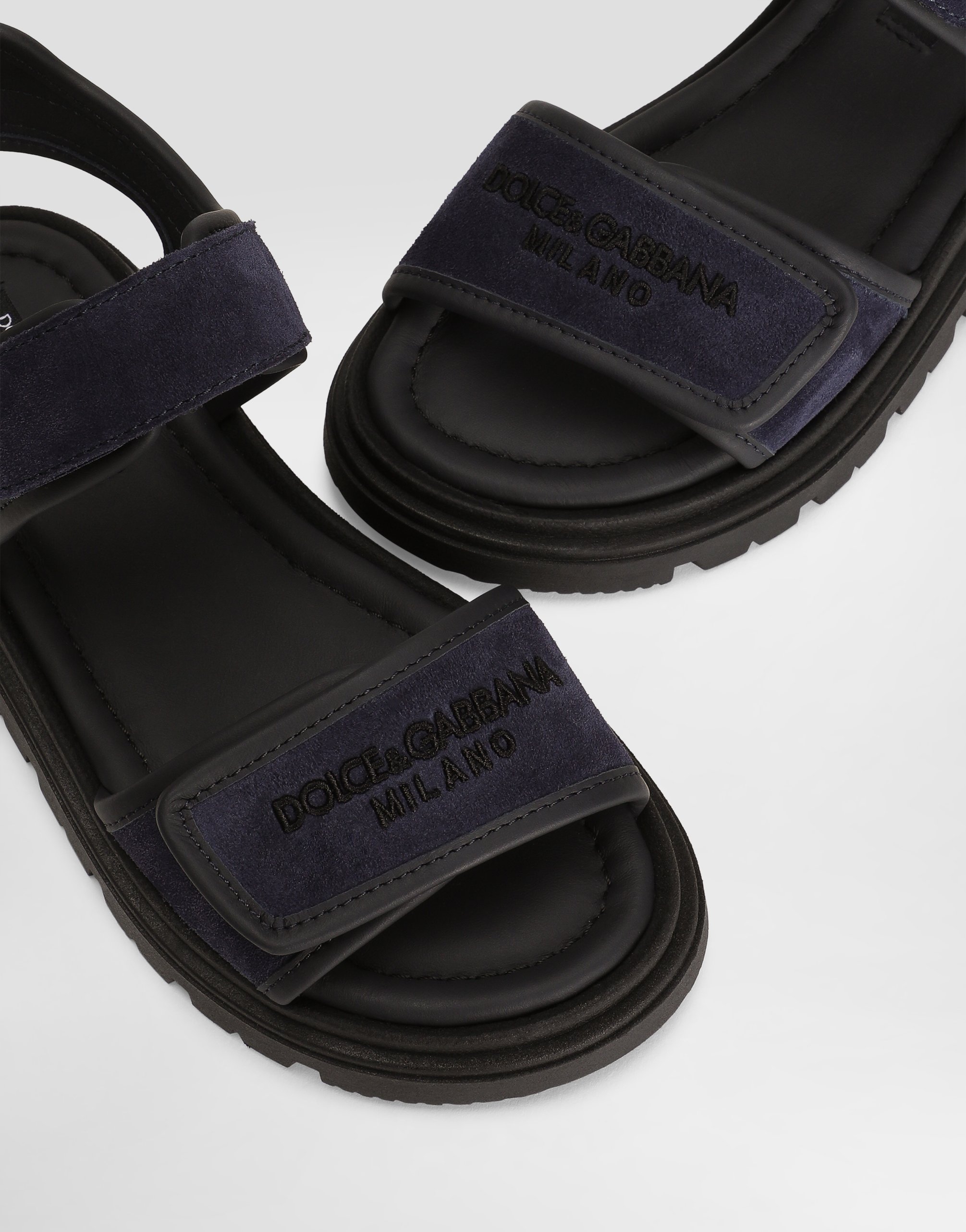 Dolce & Gabbana Split Leather Sandals With Dolce&gabbana Logo Print In Blue