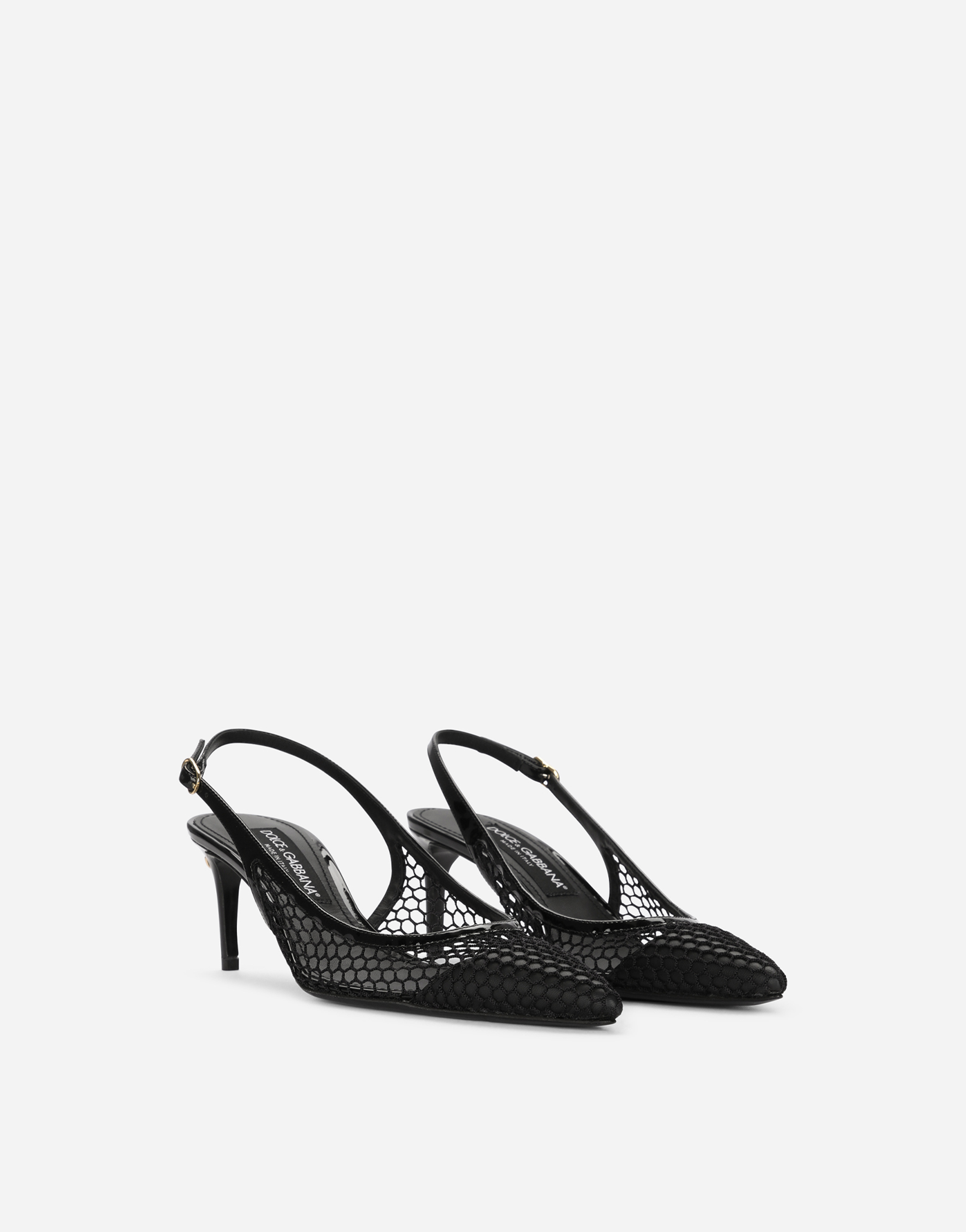 Shop Dolce & Gabbana Patent Leather And Mesh Slingbacks In Black