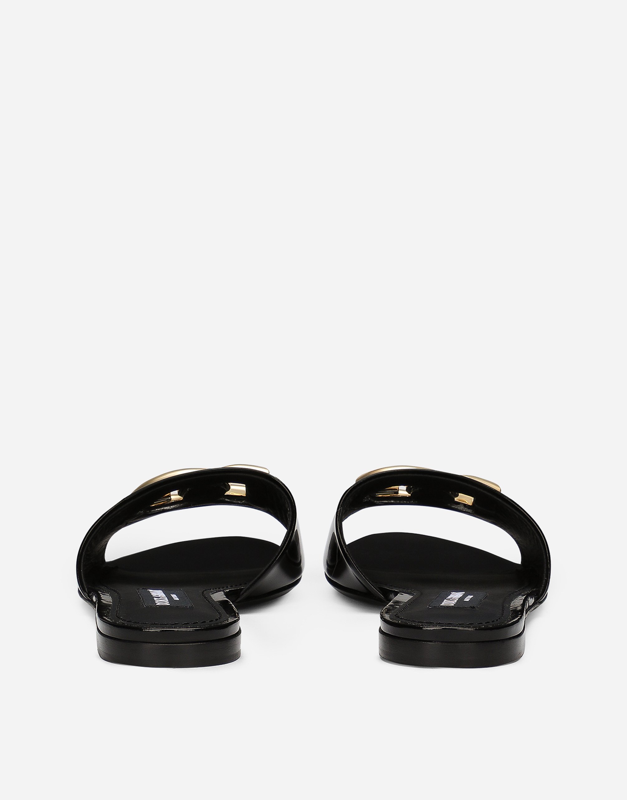 Dolce & Gabbana Logo-plaque Leather Slides In Black