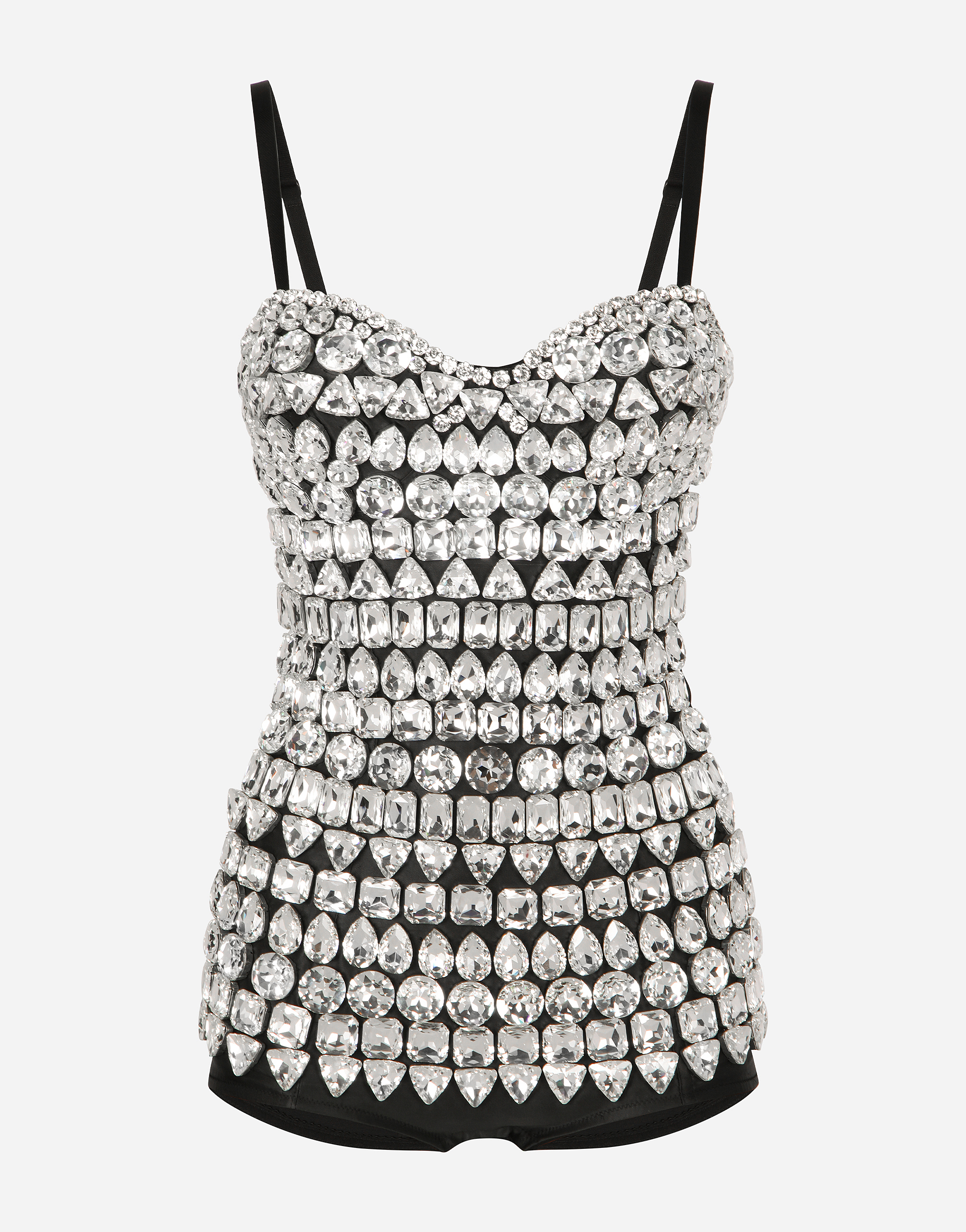 DOLCE & GABBANA MARQUISETTE BODYSUIT WITH RHINESTONE EMBELLISHMENT