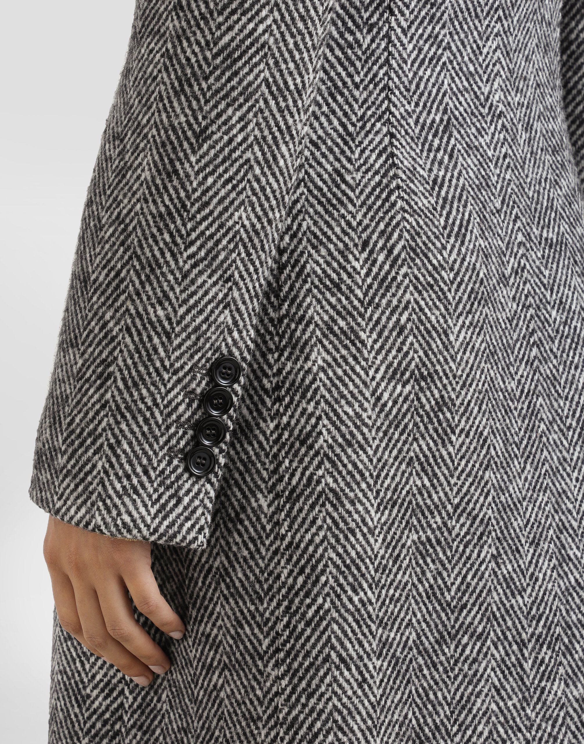 Dolce & Gabbana Single-breasted Coat In Wool Chevron In Multi