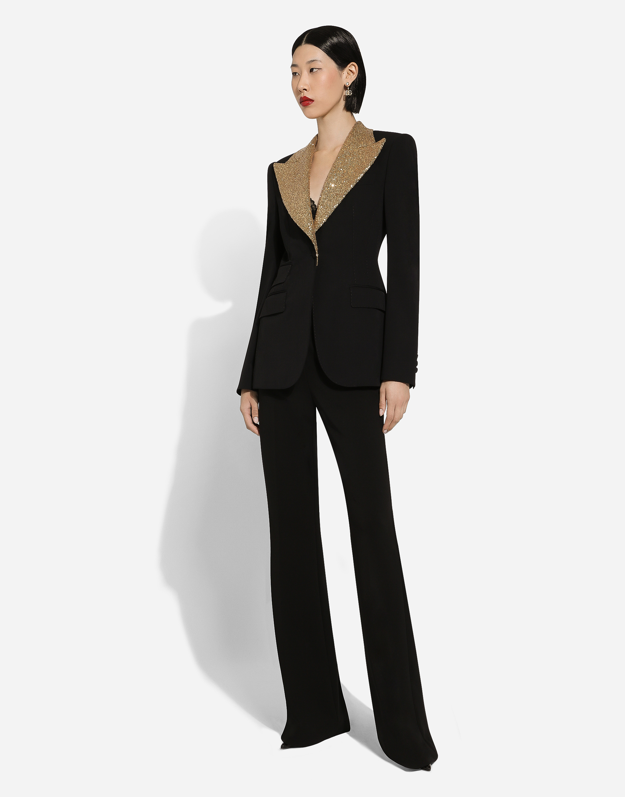  Dolce & Gabbana Dolce & Gabbana Single-breasted Wool Turlington Jacket With Sequined Lapels - Woman Blazers Black Wool 40 