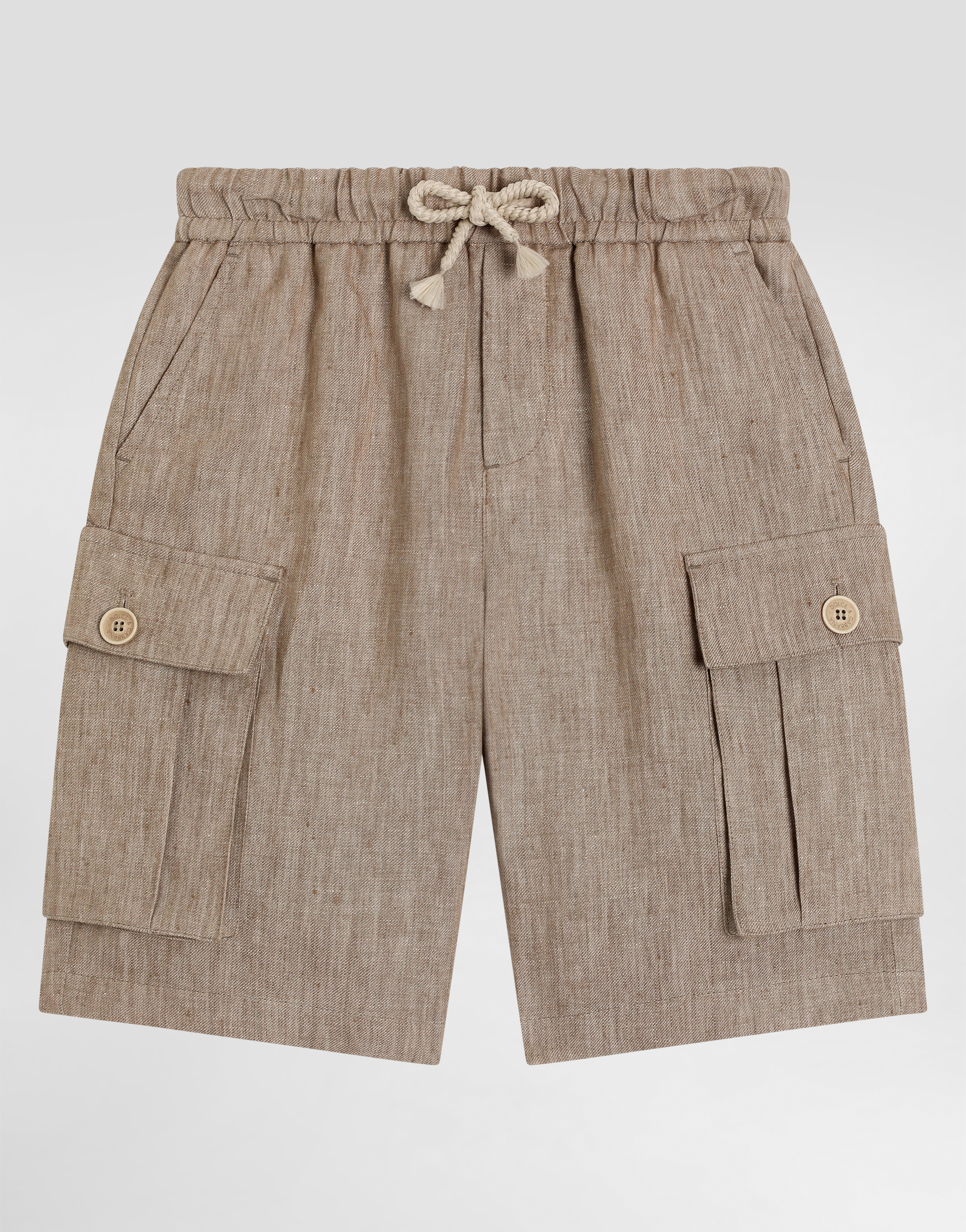 Dolce & Gabbana Canvas Cargo Shorts With Dolce&gabbana Logo In Beige