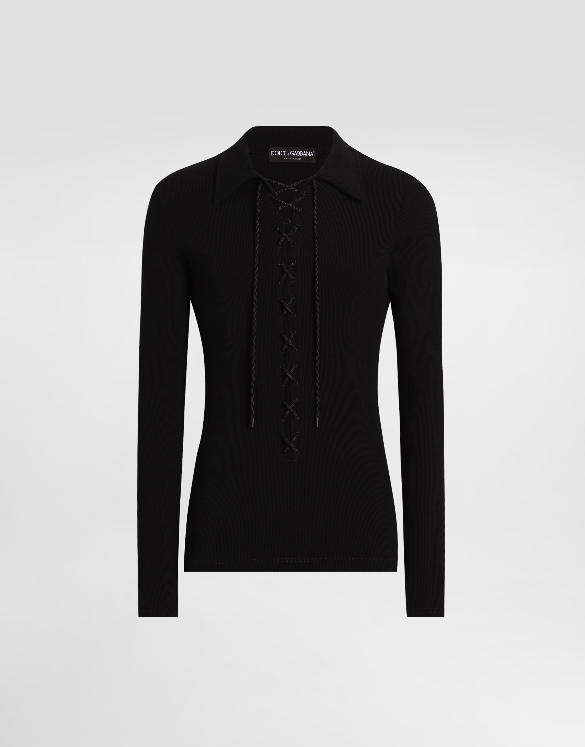 Dolce & Gabbana Dolce  Gabbana Long-sleeved Interlock Jersey Polo Shirt In Black