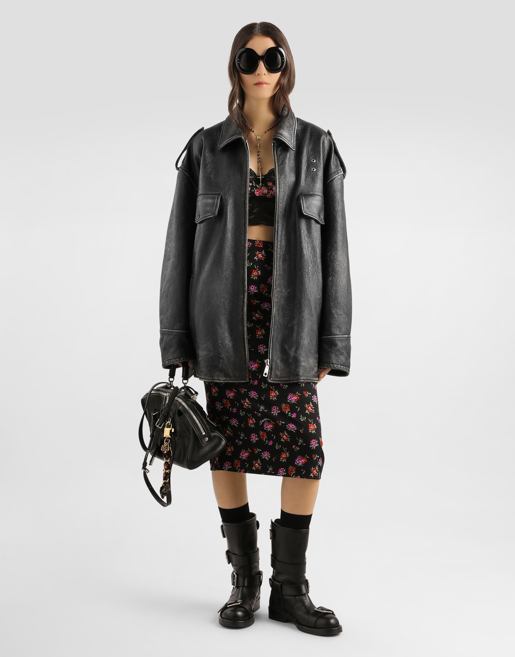 Floral-print straight skirt