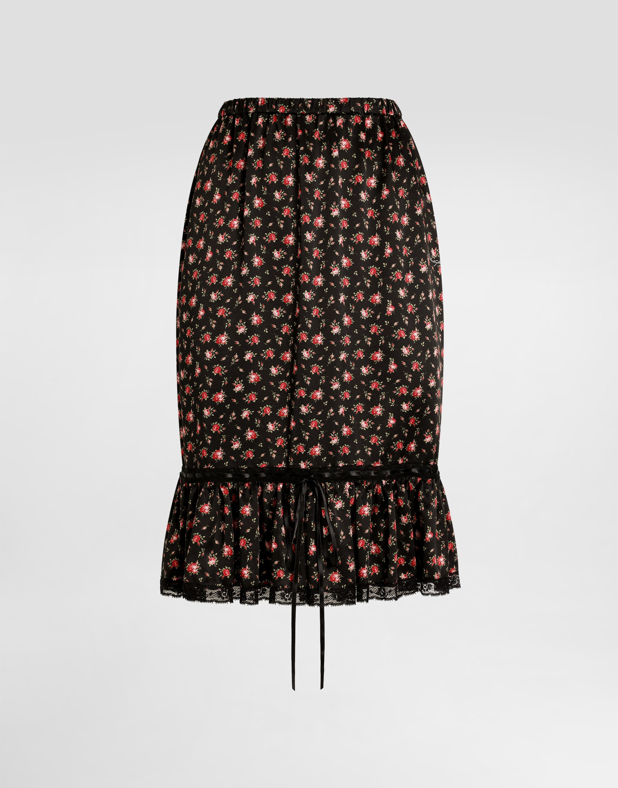 Dolce & Gabbana Small Rose-print Skirt With Flounce In Multi