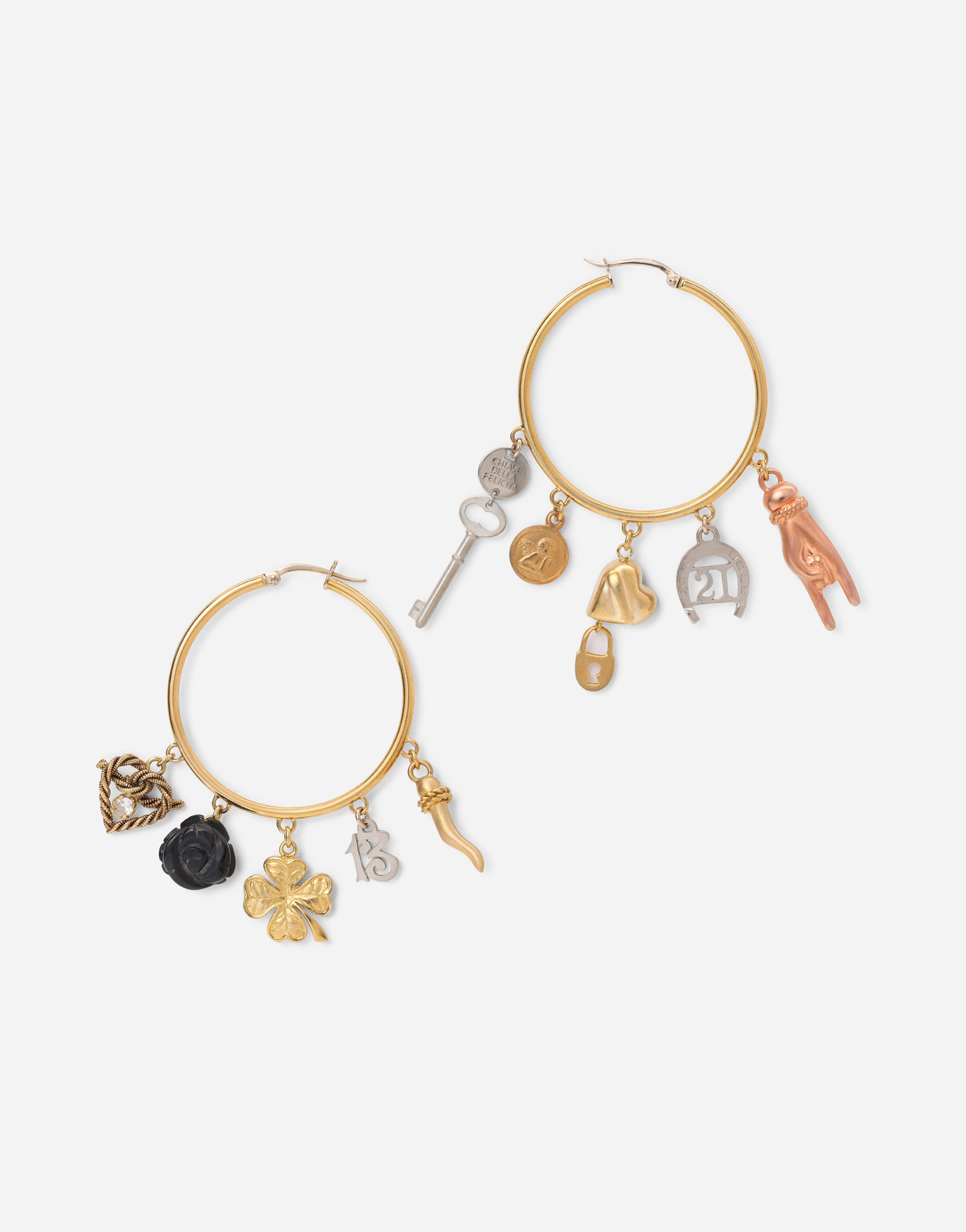 DOLCE & GABBANA GOOD LUCK EARRINGS IN 18KT YELLOW, WHITE AND RED GOLD WITH LUCKY CHARMS