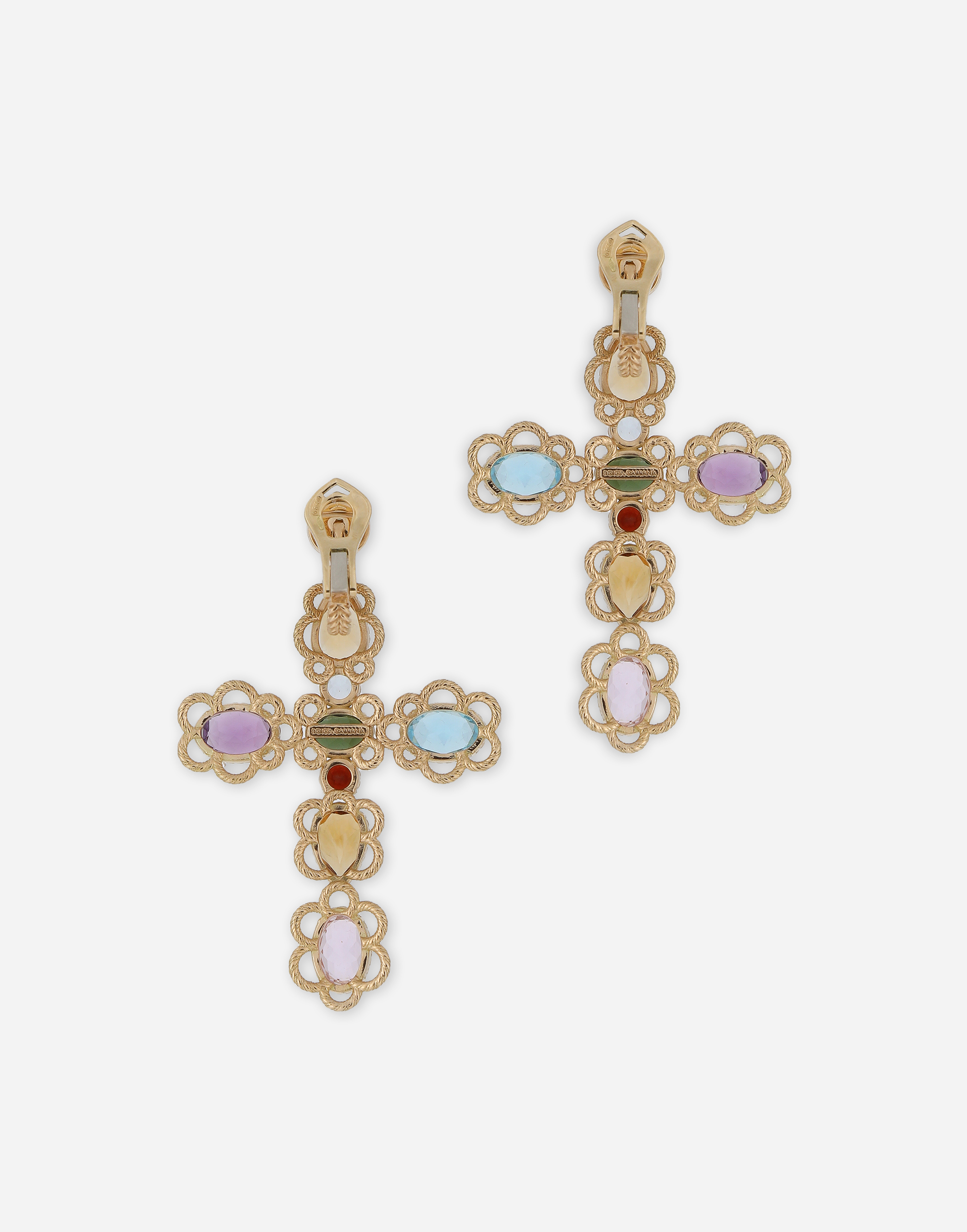 Dolce & Gabbana 18 Kt Yellow Gold Clip-on Earrings With Pin And With Multicolor Fine Gemstones In Yellow Gold