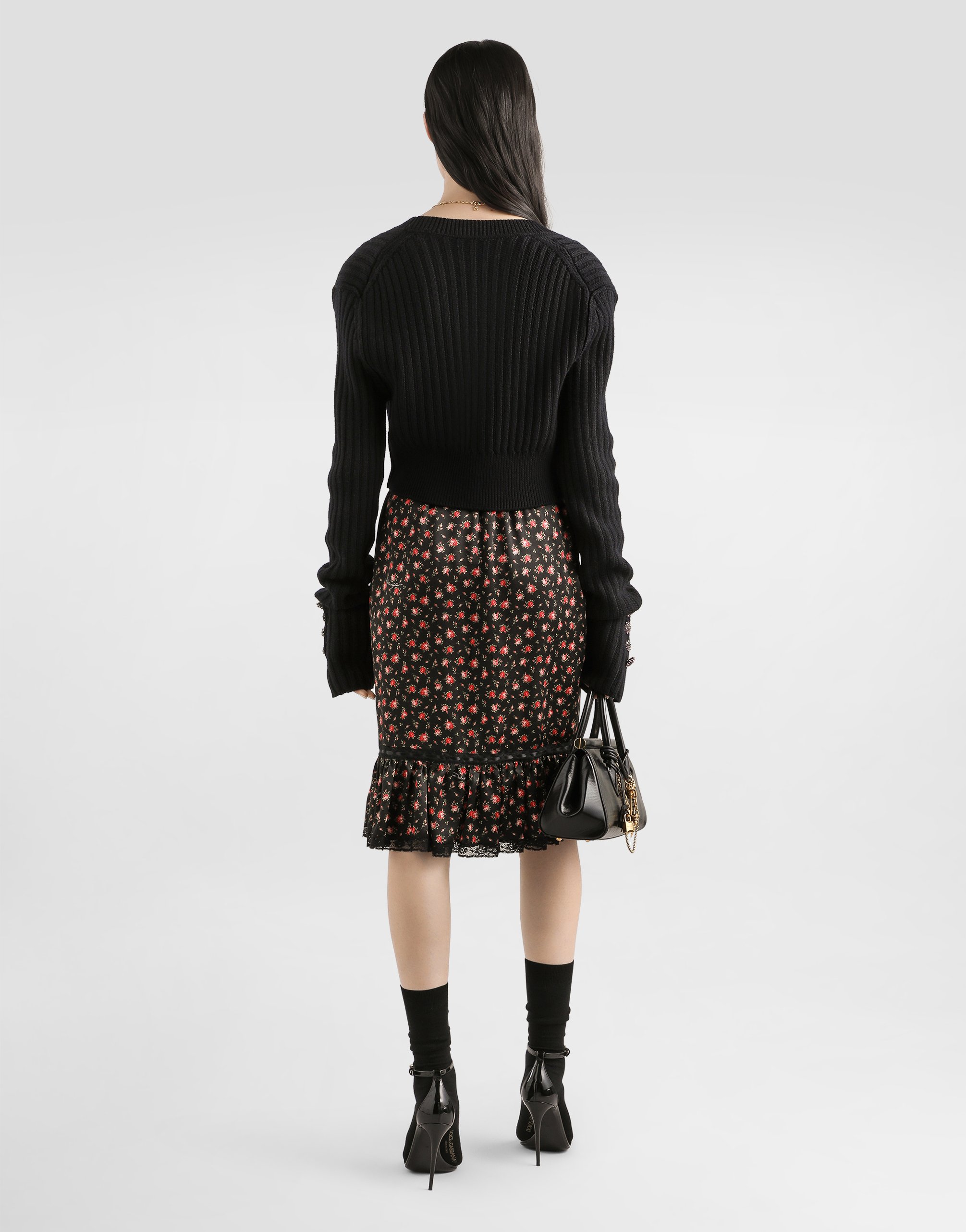 Dolce & Gabbana Small Rose-print Skirt With Flounce In Multi