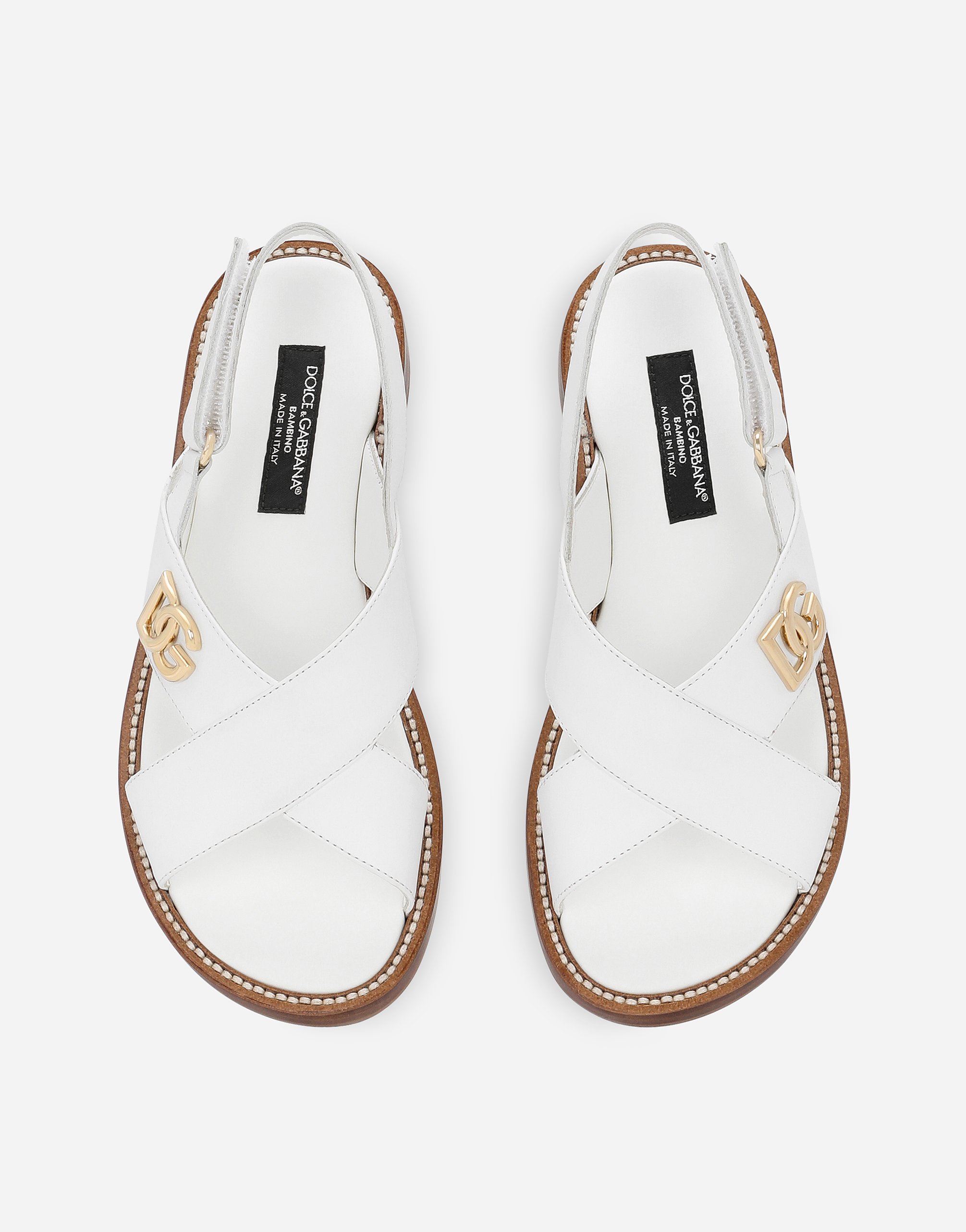 Dolce & Gabbana Kids' Calfskin Sandals With Dg Logo In White