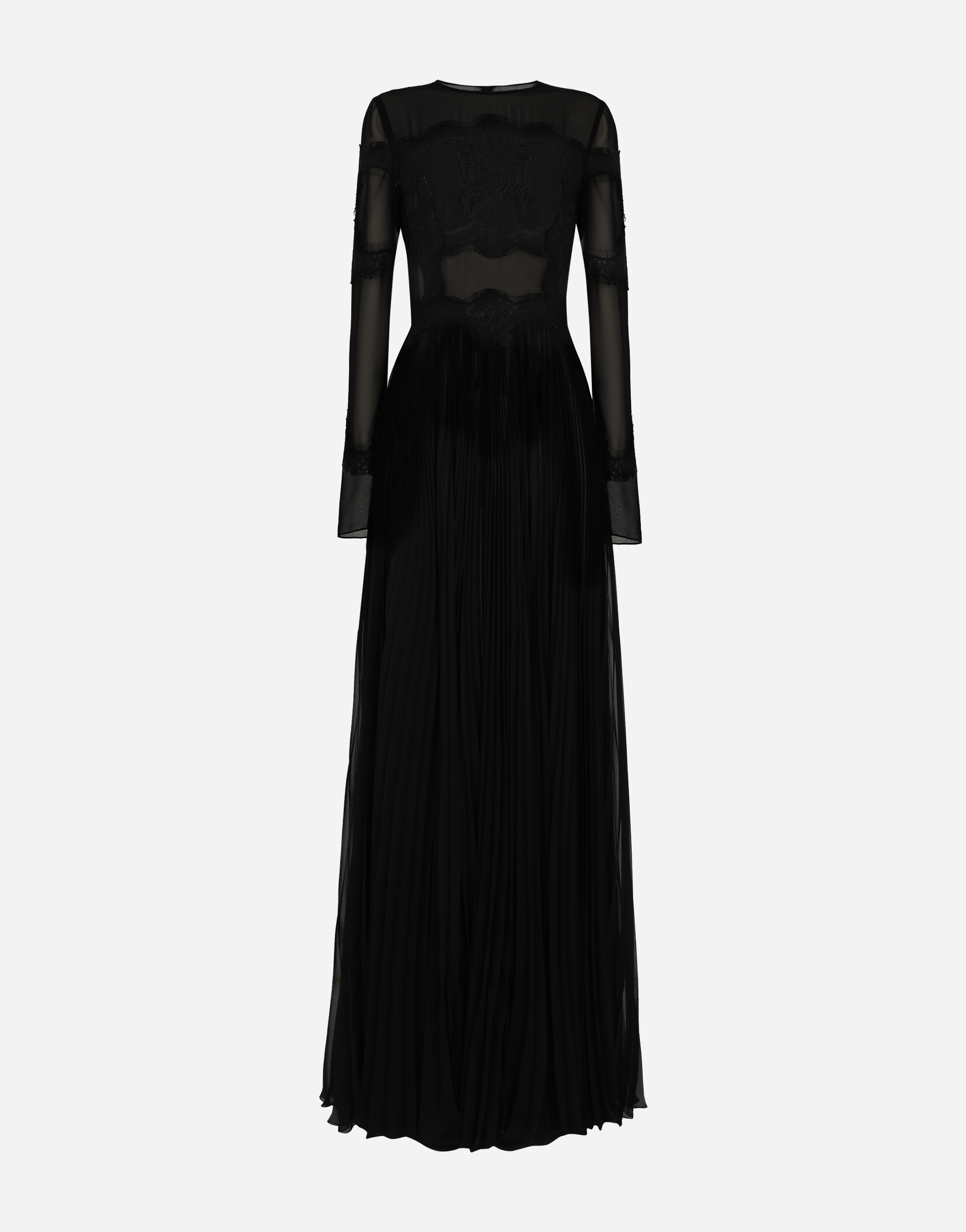 Dolce & Gabbana Long Chiffon Dress With Lace Details - Woman Dresses Black Chiffon