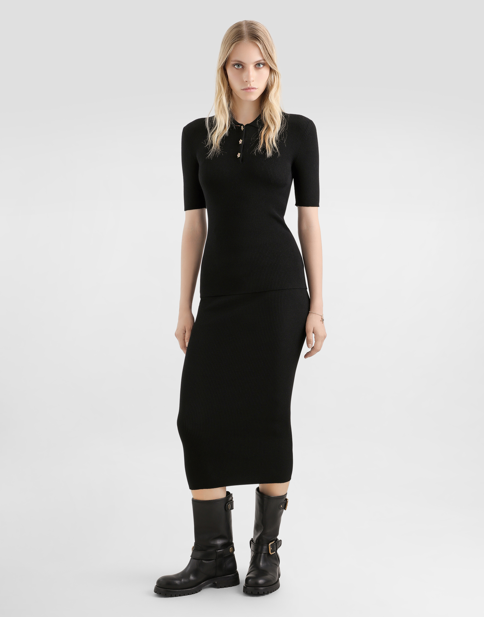 Dolce & Gabbana Ribbed Polo Sweater In Black