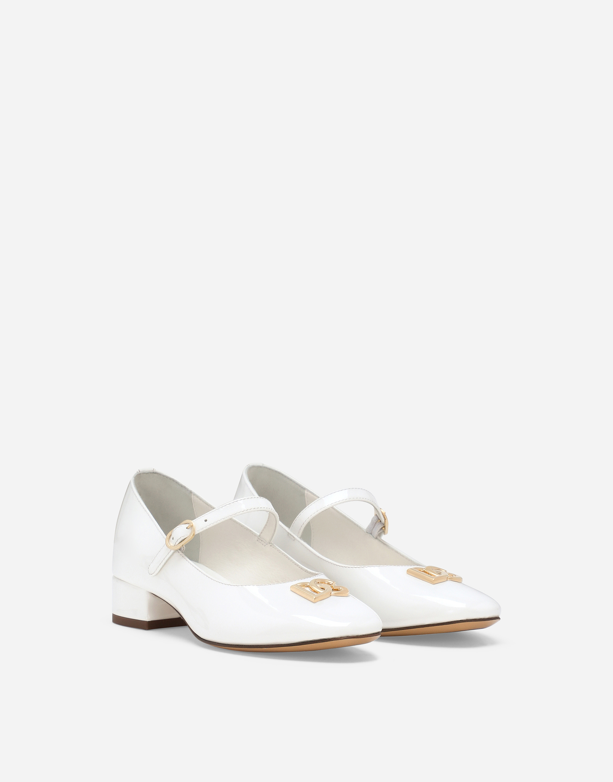 Shop Dolce & Gabbana Patent Leather Ballet Flats With Heel In White