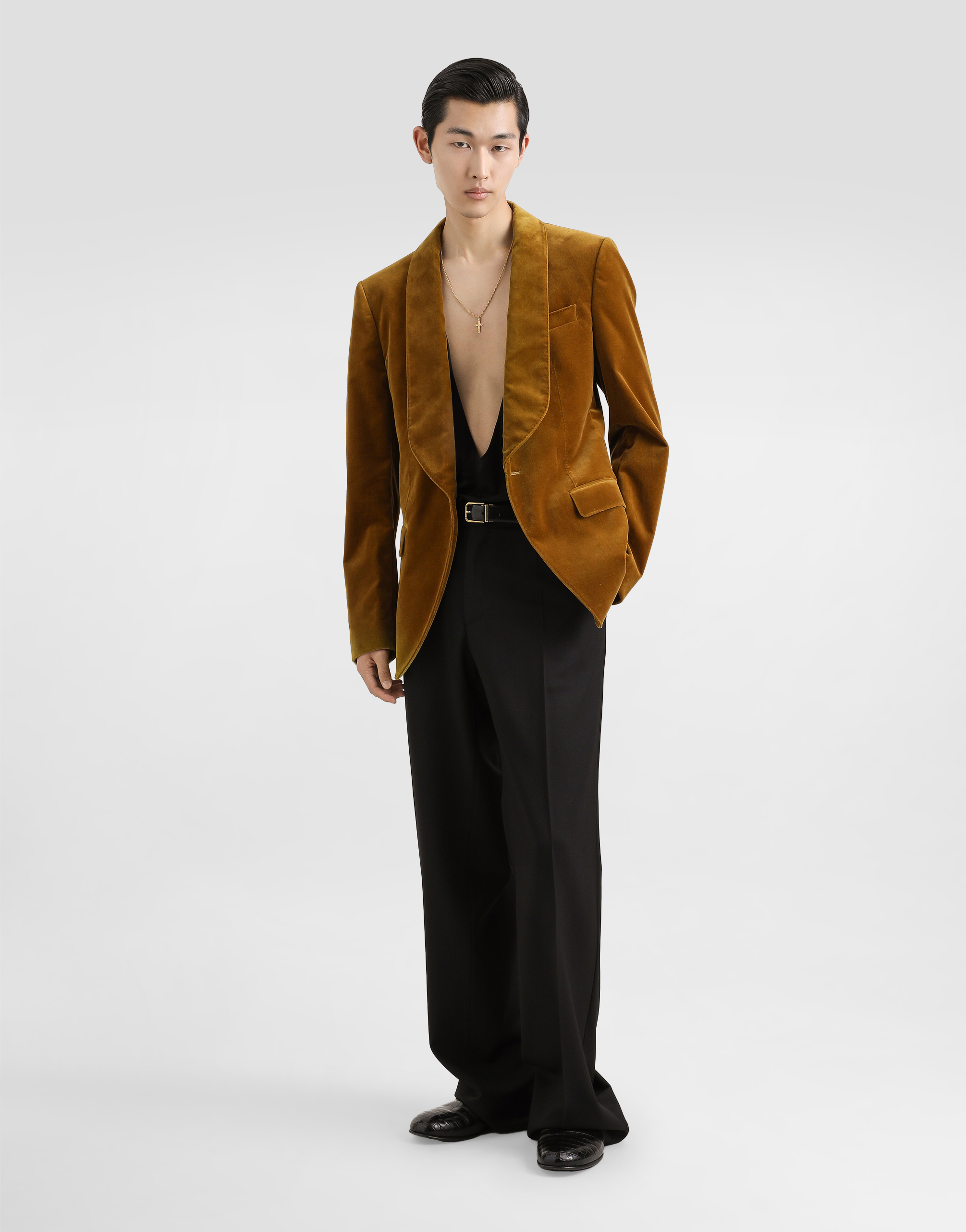 Dolce & Gabbana Velvet Single-breasted Jacket In Yellow