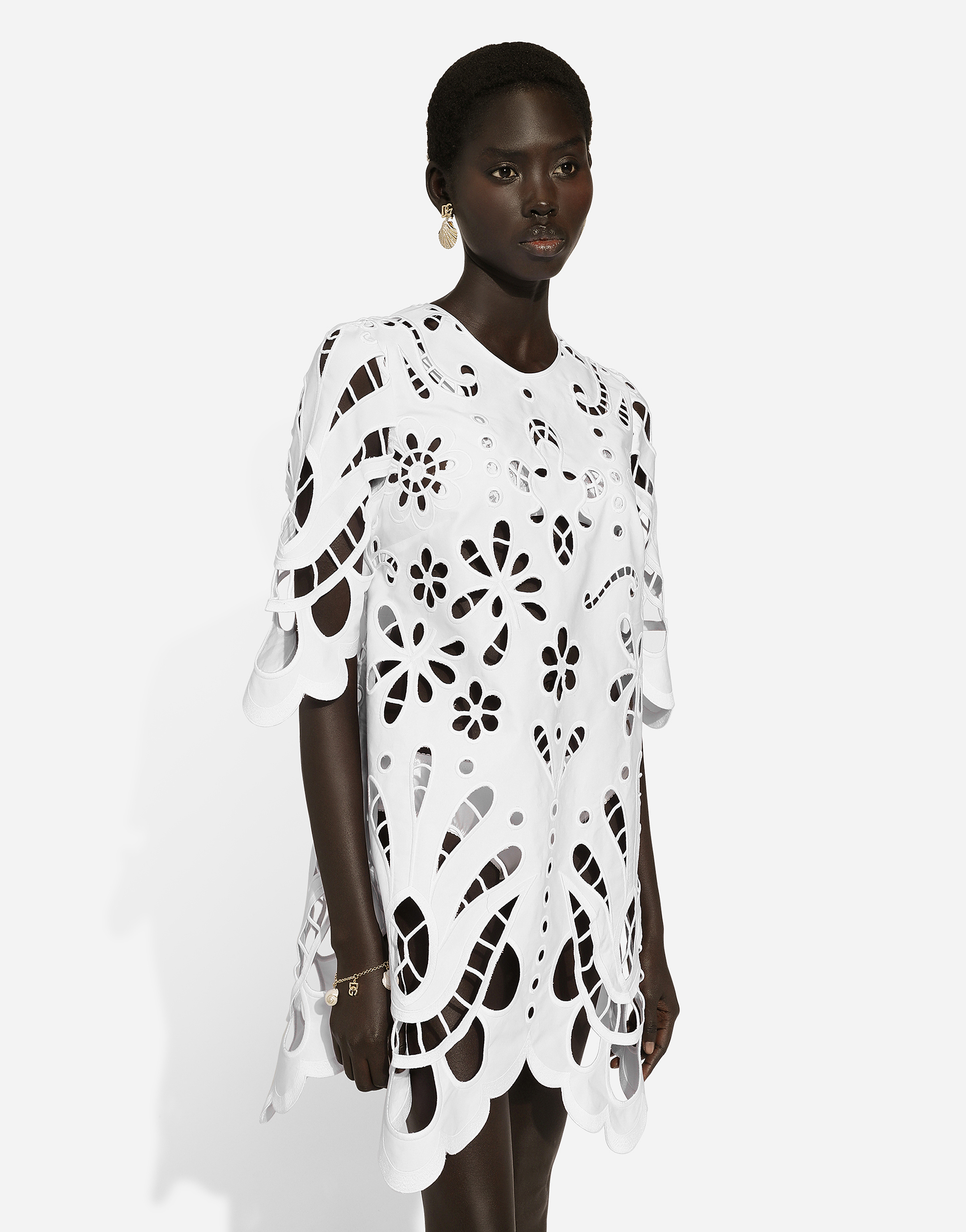 Dolce & Gabbana Cotton Midi Dress With Cut-out Detailing In ホワイト