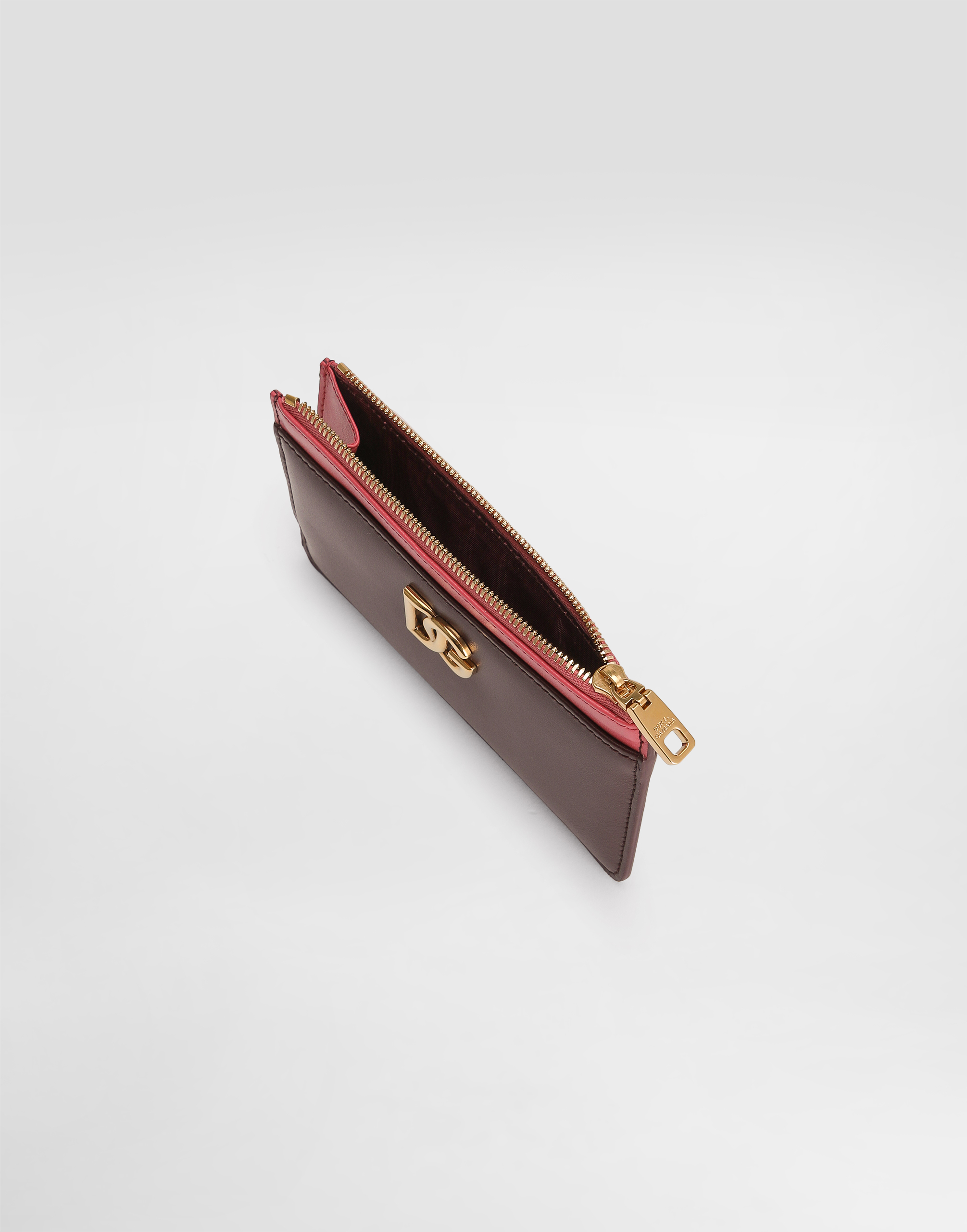 Dolce & Gabbana Calfskin Card Holder With Dg Logo In Bordeaux