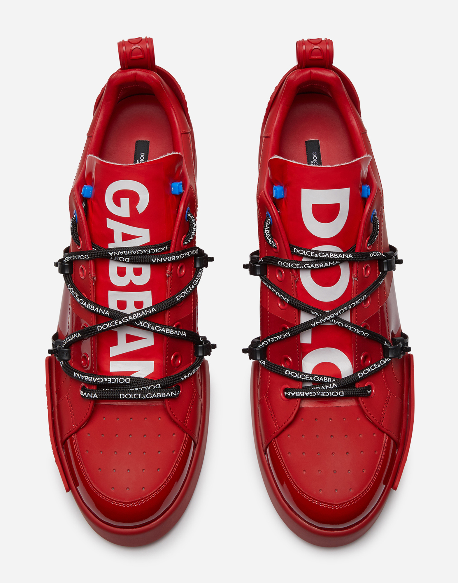 Shop Dolce & Gabbana Portofino Sneakers In Calfskin And Patent Leather In Red/white