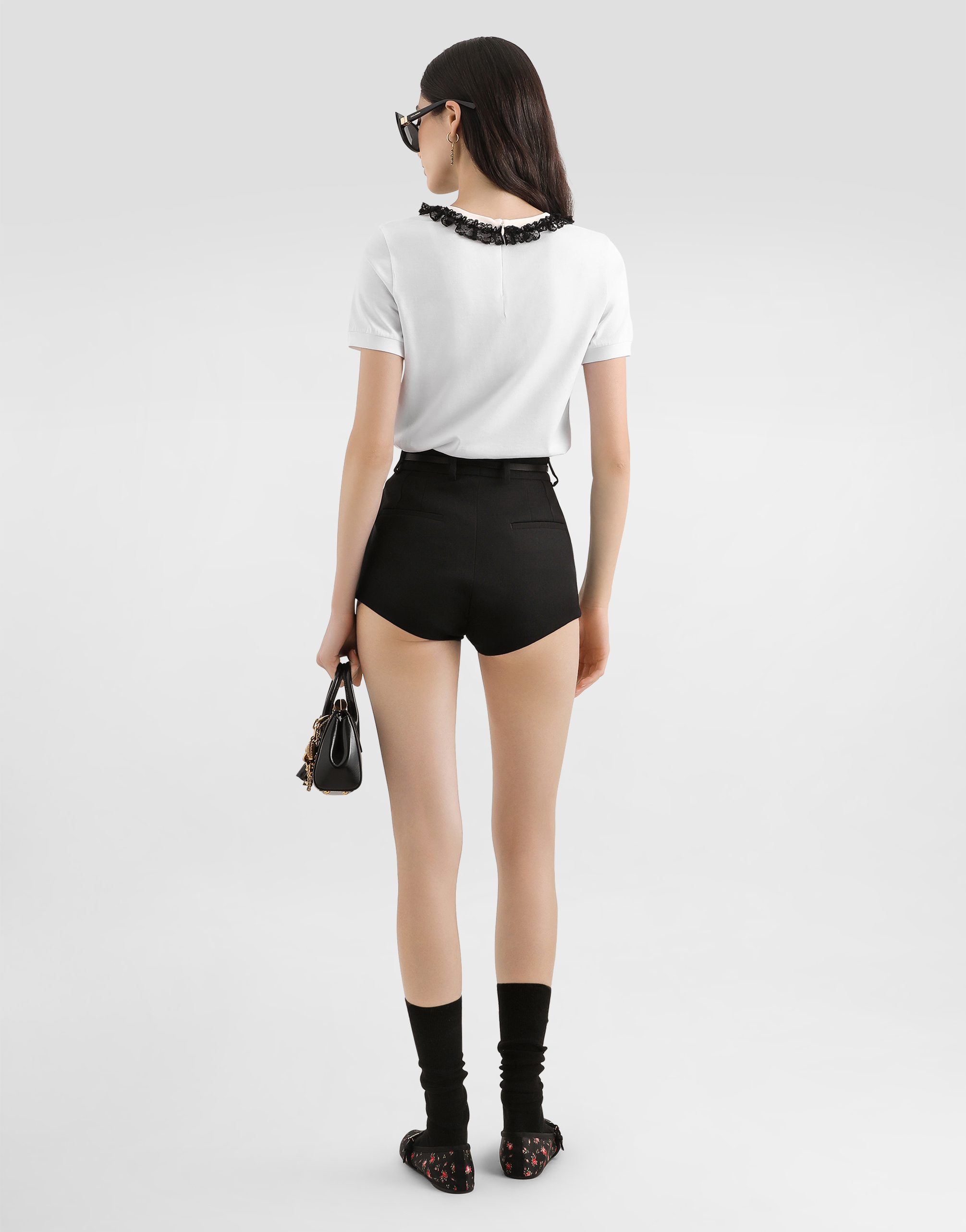  Dolce & Gabbana Dolce & Gabbana Jersey T-shirt With Lace And Dg Embroidery - Woman T-shirts And Sweatshirts White 40 