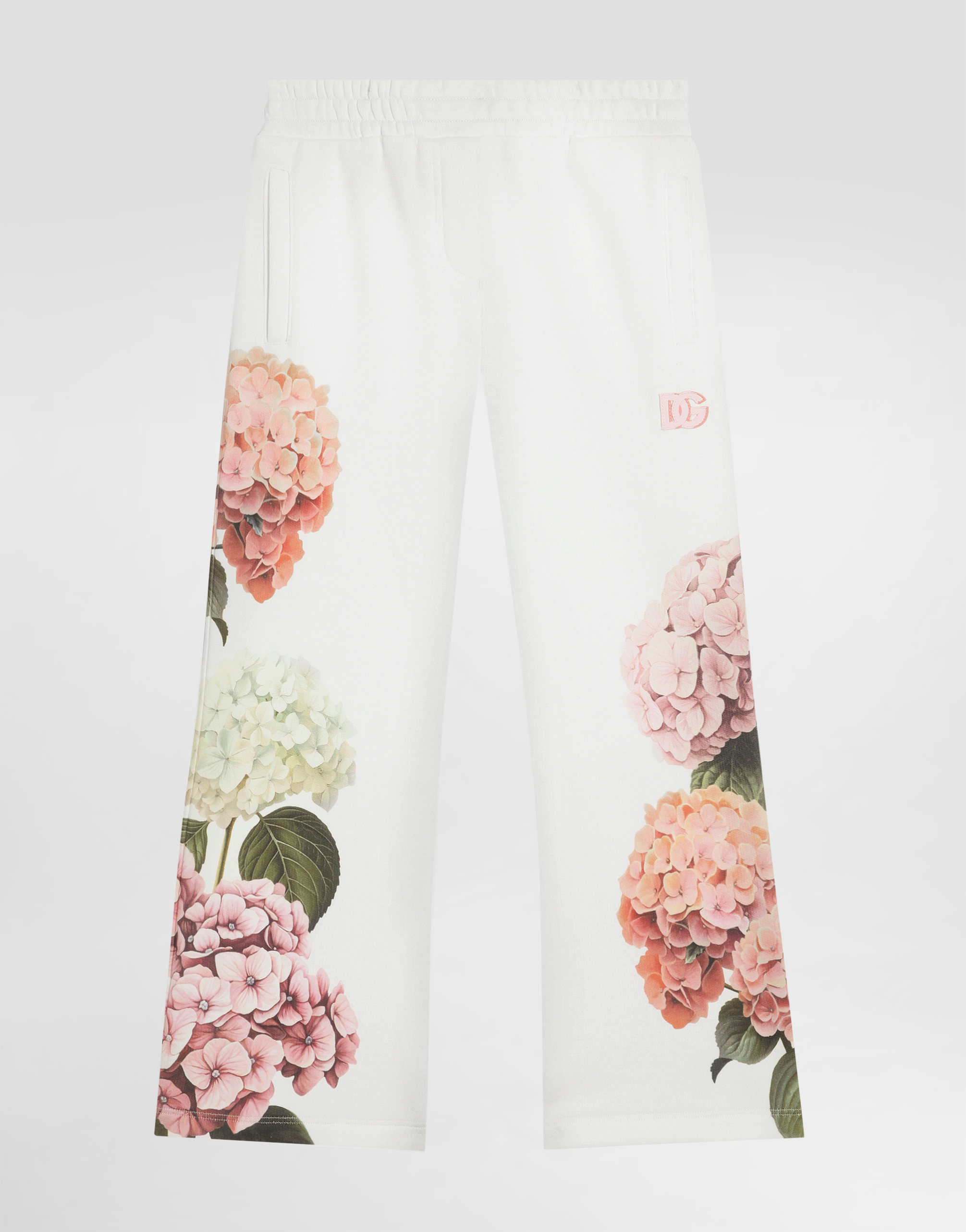 Dolce & Gabbana Hydrangea-print Jersey Trousers With Patch In Multi