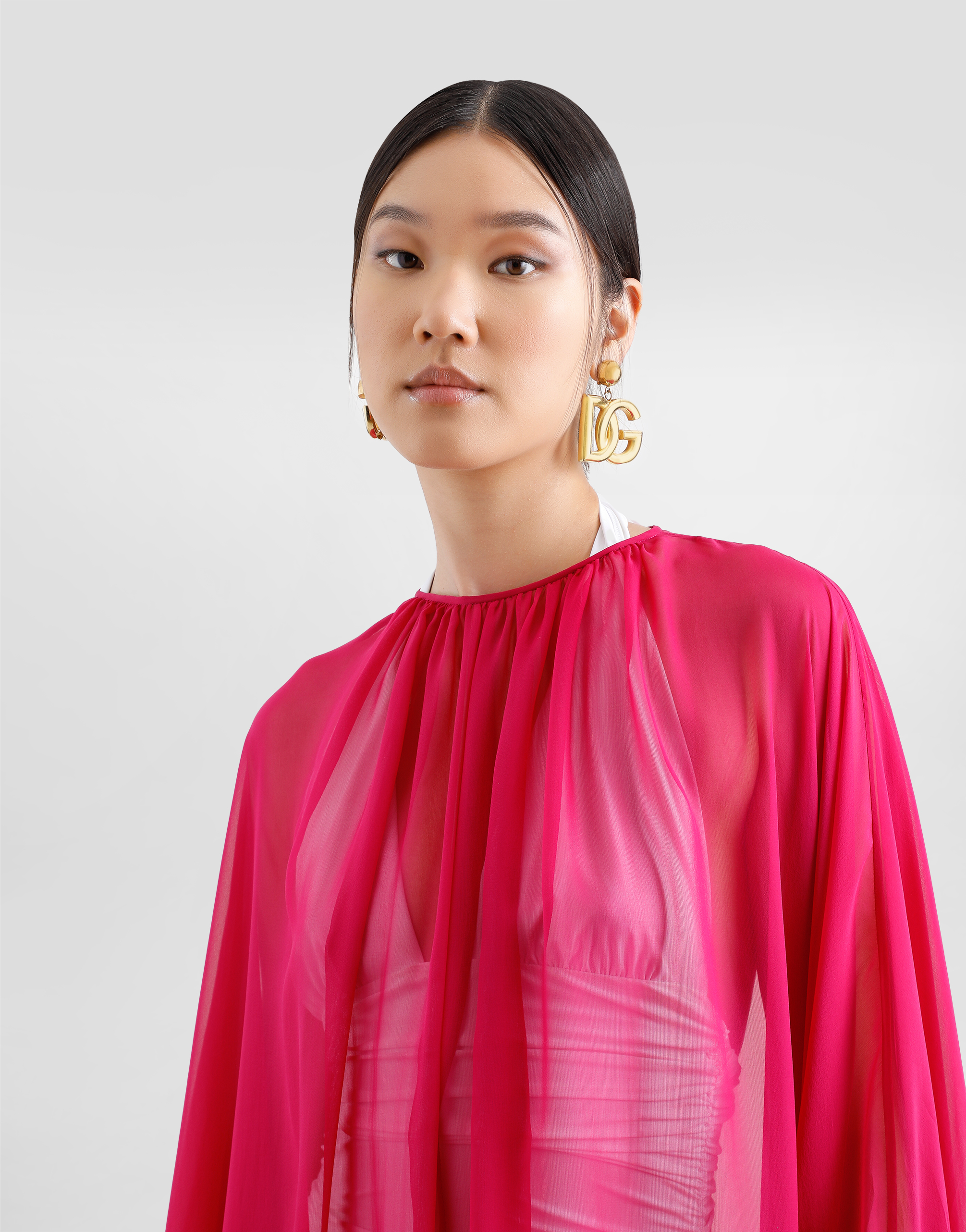 Dolce & Gabbana Long Silk Chiffon Caftan With Drawstring In Purple