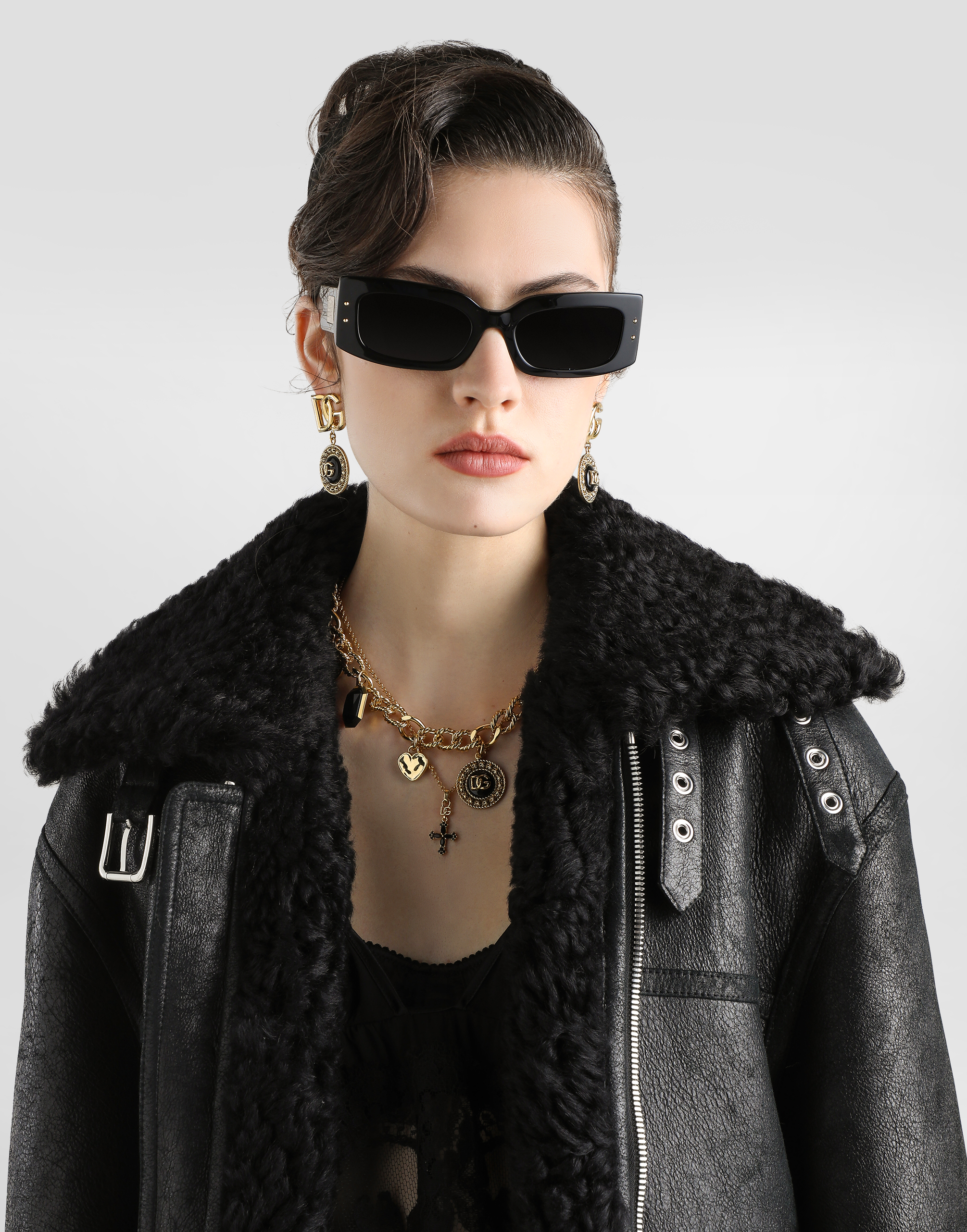 Dolce & Gabbana Shearling-collar Leather Jacket In Blue