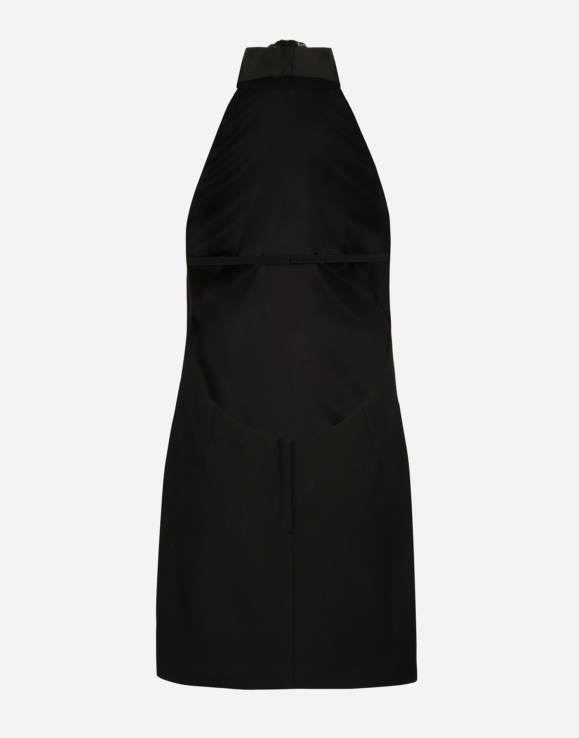 Dolce & Gabbana Black Mini Dress With Floral Detail In Wool Woman In ブラック