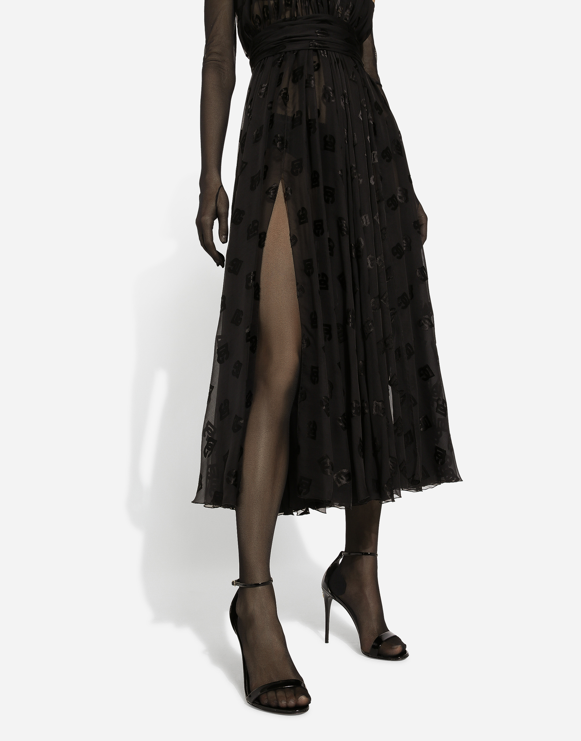 Dolce & Gabbana Dévoré Satin Calf-length Dress In Black