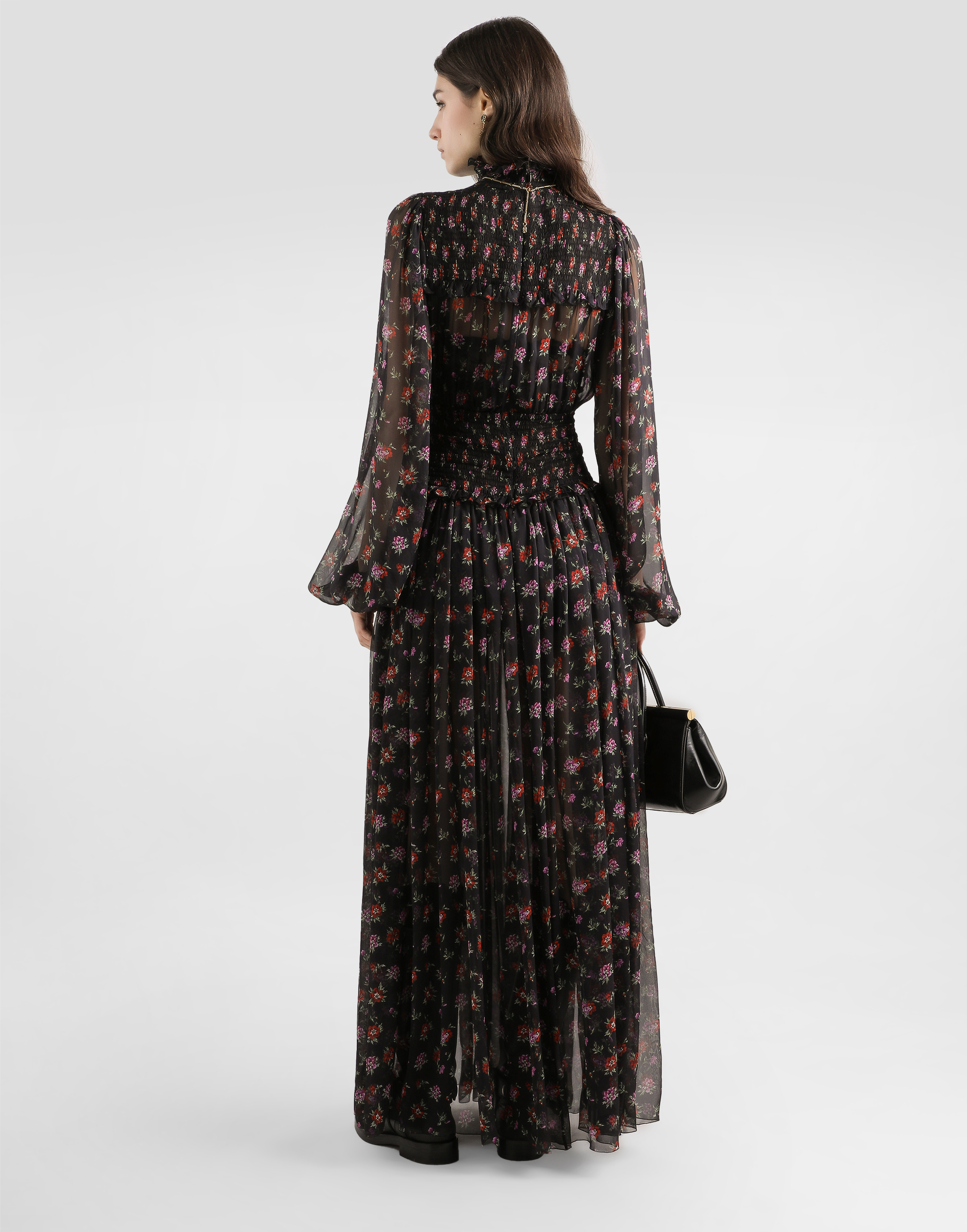 Floral-print long chiffon dress