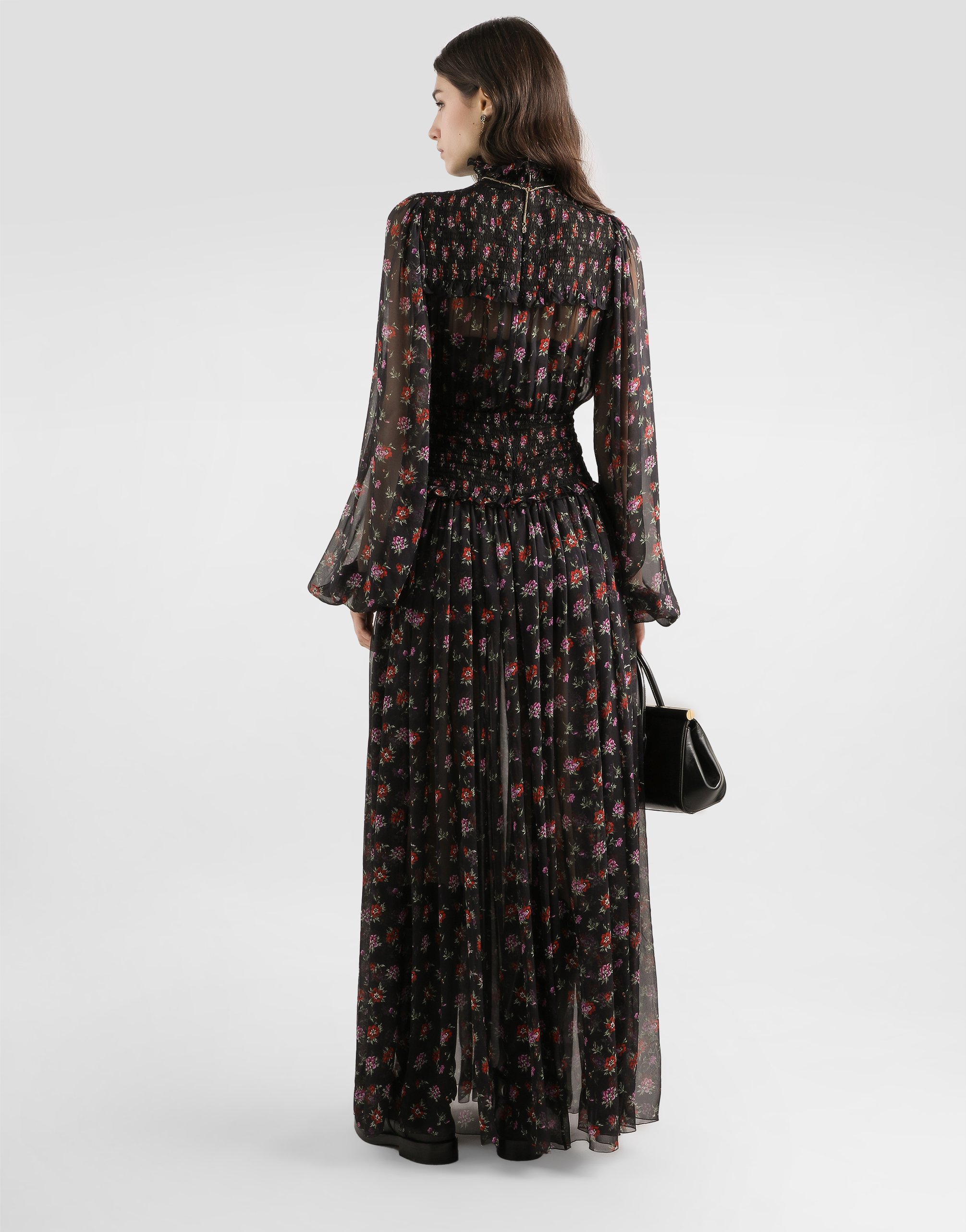 Dolce & Gabbana Floral-print Long Chiffon Dress In Multi