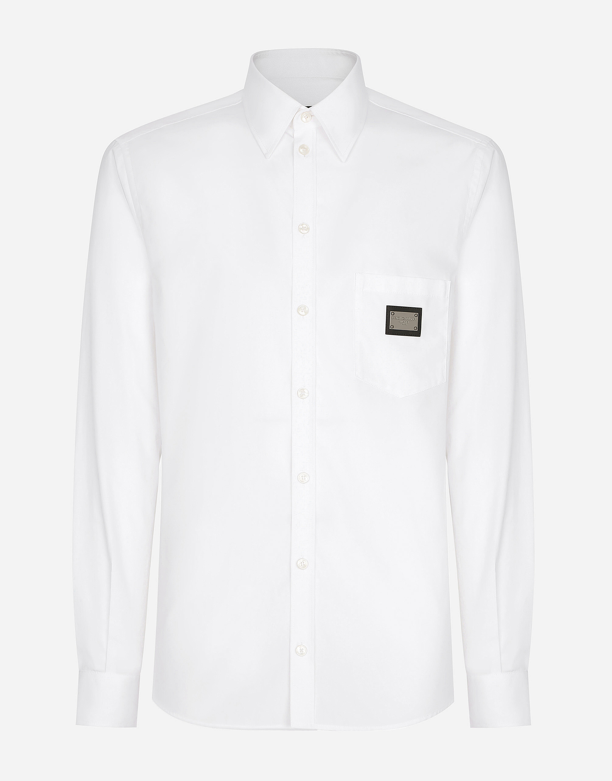 Cotton Martini-fit shirt with branded tag in White for