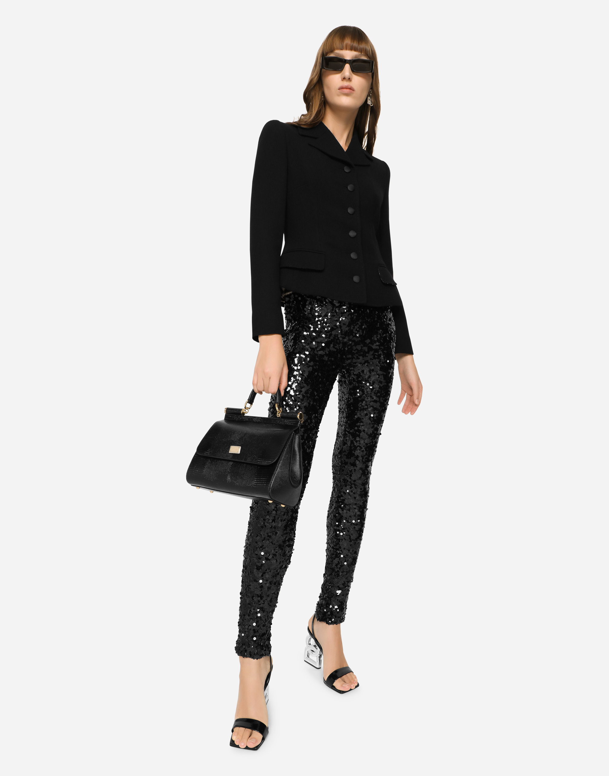 Dolce & Gabbana Medium Sicily Bag In Iguana-print Calfskin In Black