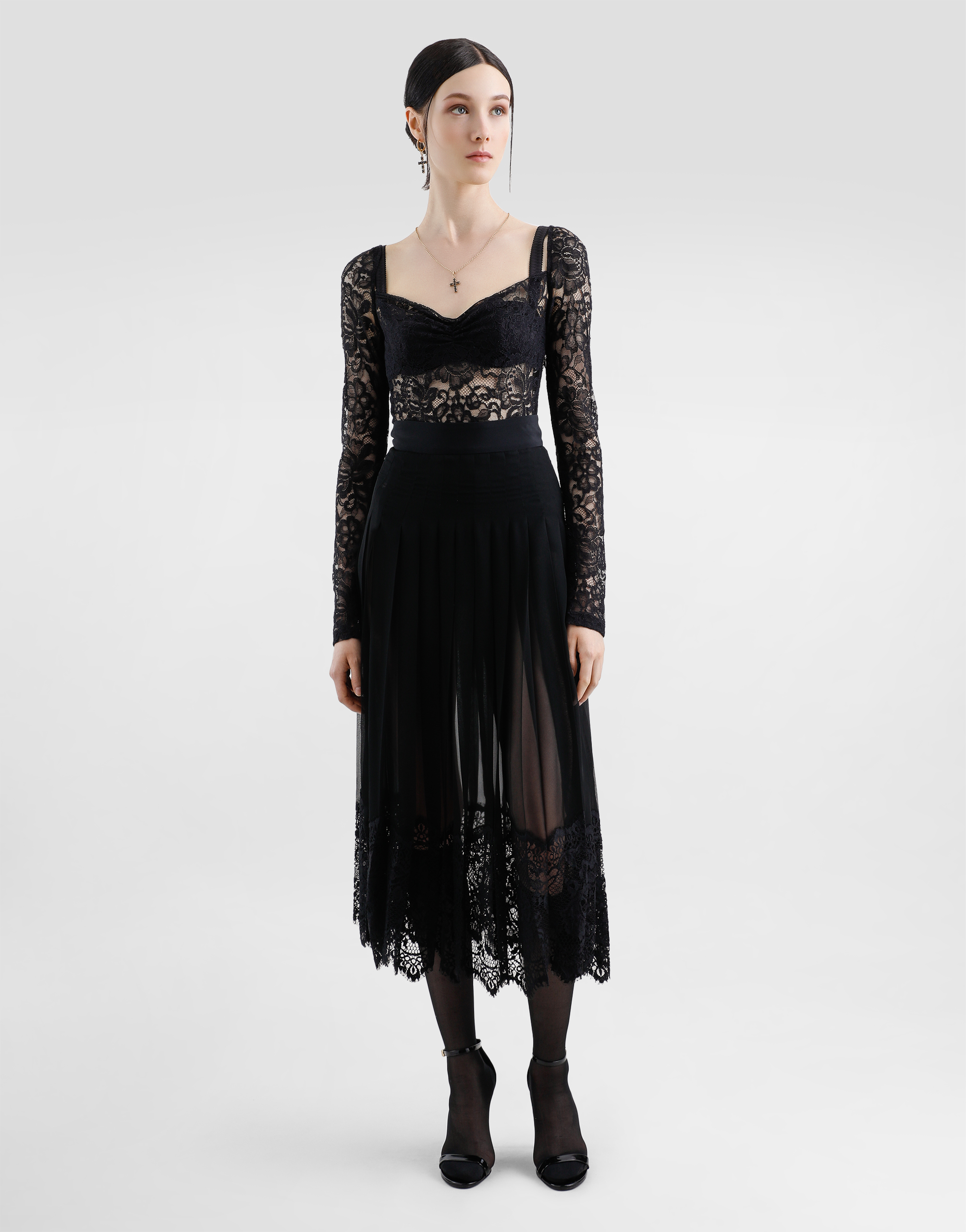 Dolce & Gabbana Silk Georgette Midi Skirt In Black