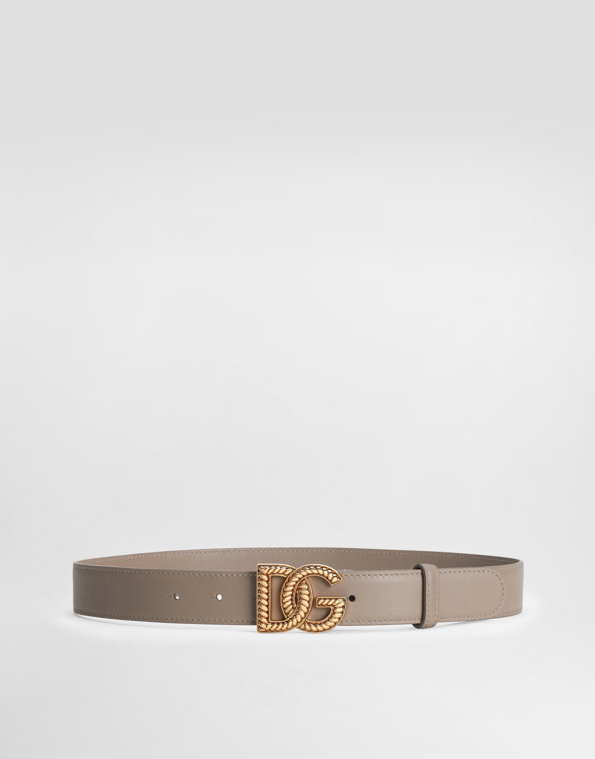 Dolce & Gabbana Plongé Calfskin Dg Logo Belt In Sand