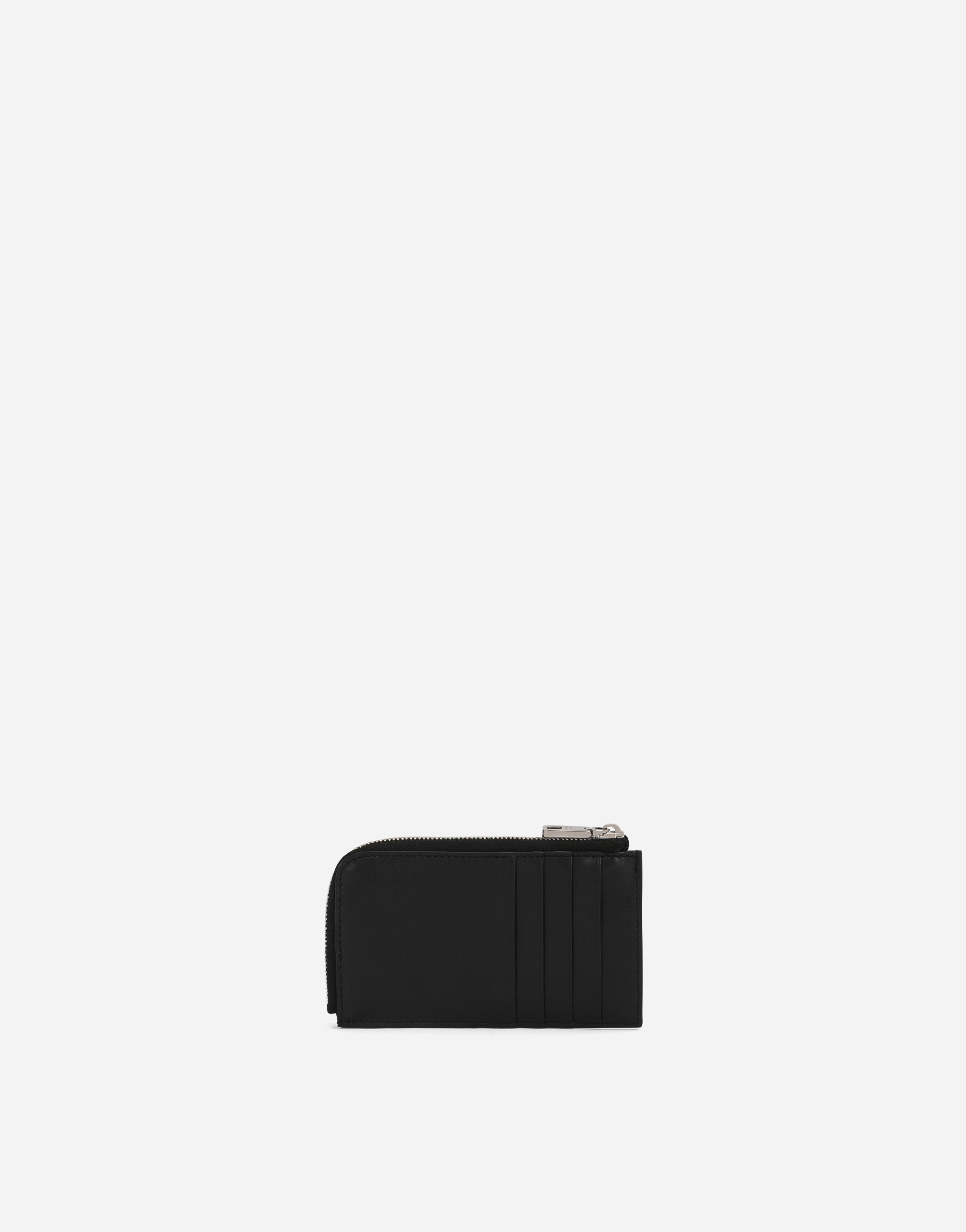 Dolce & Gabbana Calfskin Card Holder With Raised Logo In Black