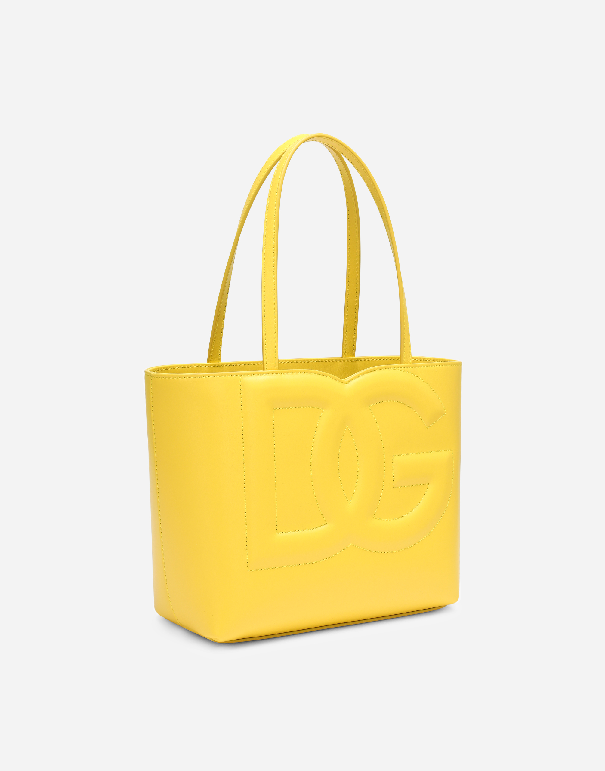 Shop Dolce & Gabbana Small Calfskin Dg Logo Shopper In Yellow