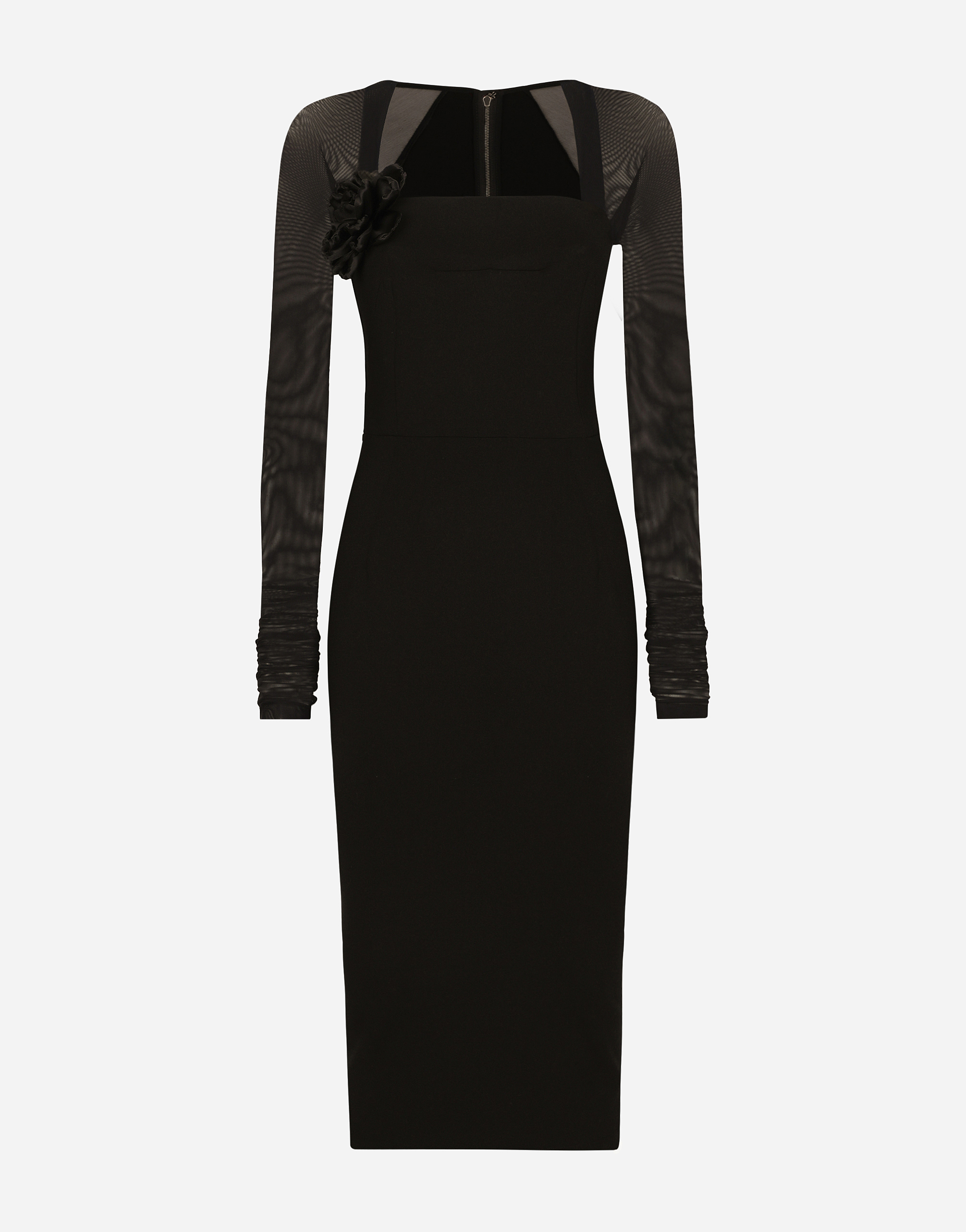 Dolce & Gabbana Jersey Calf-length Dress With Tulle Sleeves - Woman Dresses Black Viscose