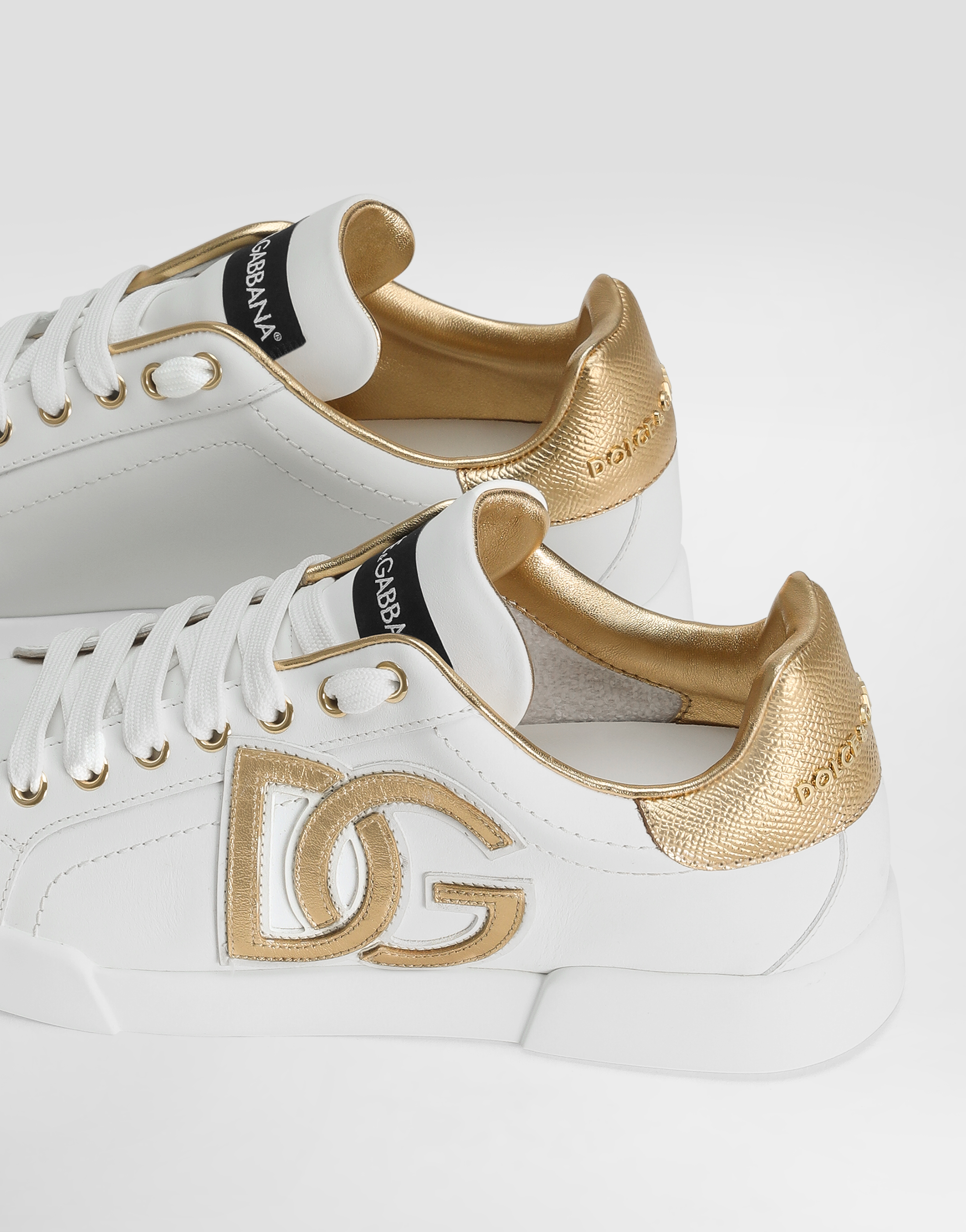 Dolce & Gabbana Calfskin Portofino Sneakers With Dg Logo In Multi