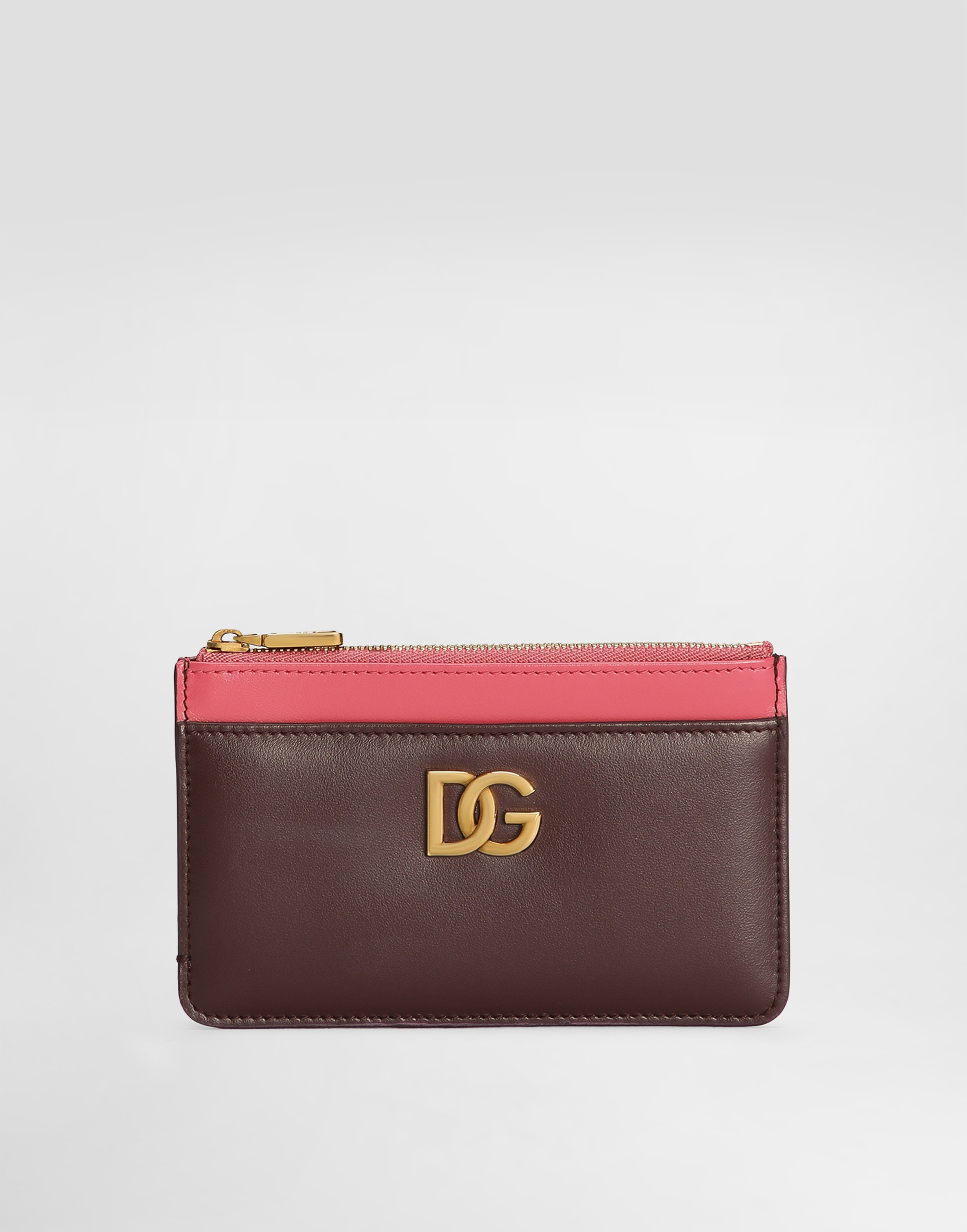 Dolce & Gabbana Calfskin Card Holder With Dg Logo In Bordeaux
