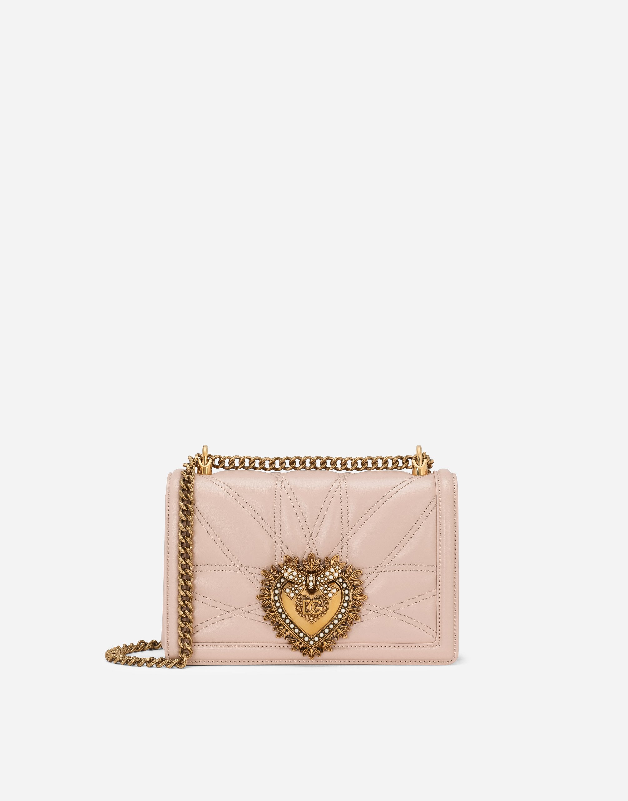 Dolce & Gabbana Medium Devotion Bag In Quilted Nappa Leather In Pale Pink