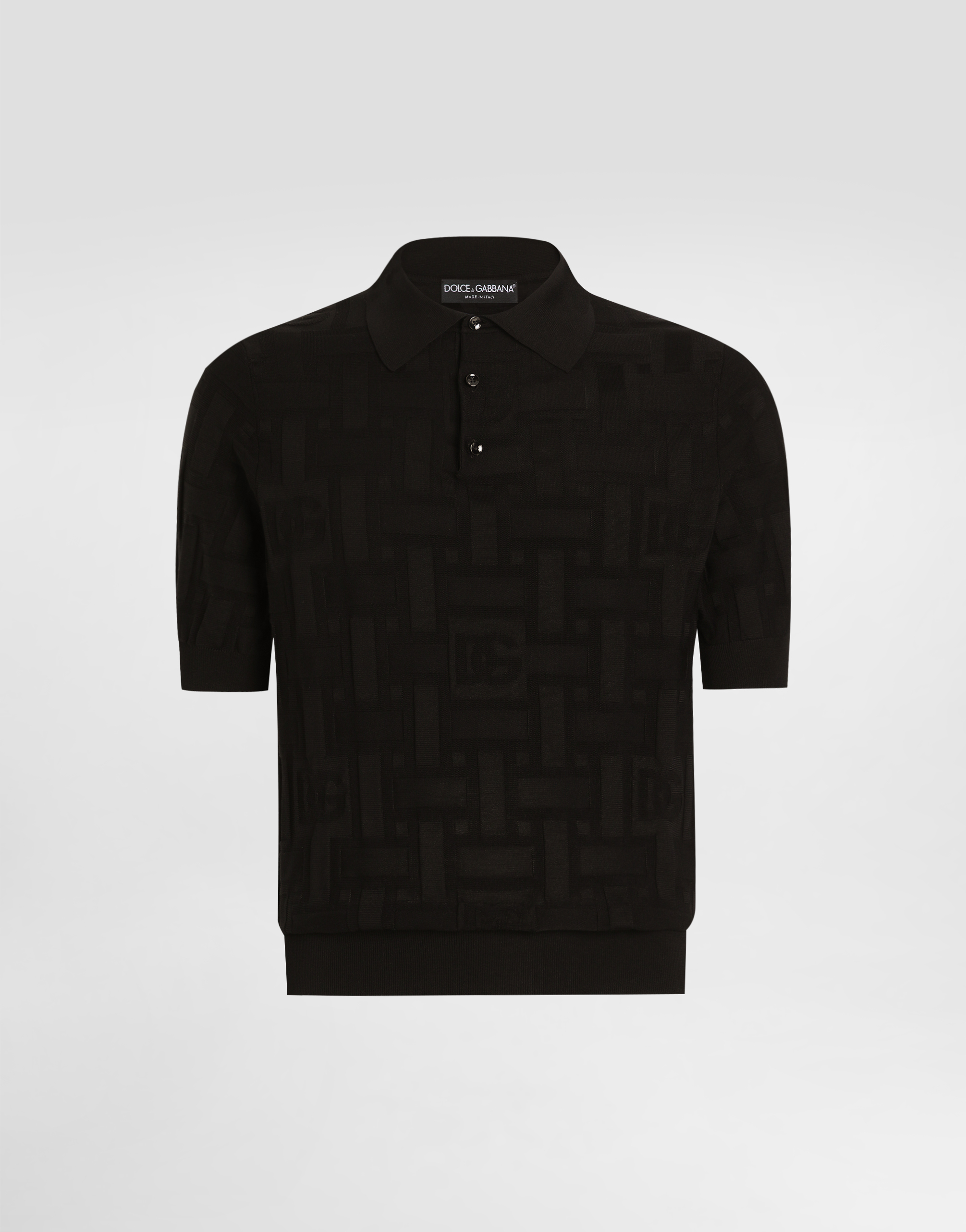 Dolce & Gabbana Silk Polo-shirt With Jacquard Logo - Man Sweaters And Cardigans Black