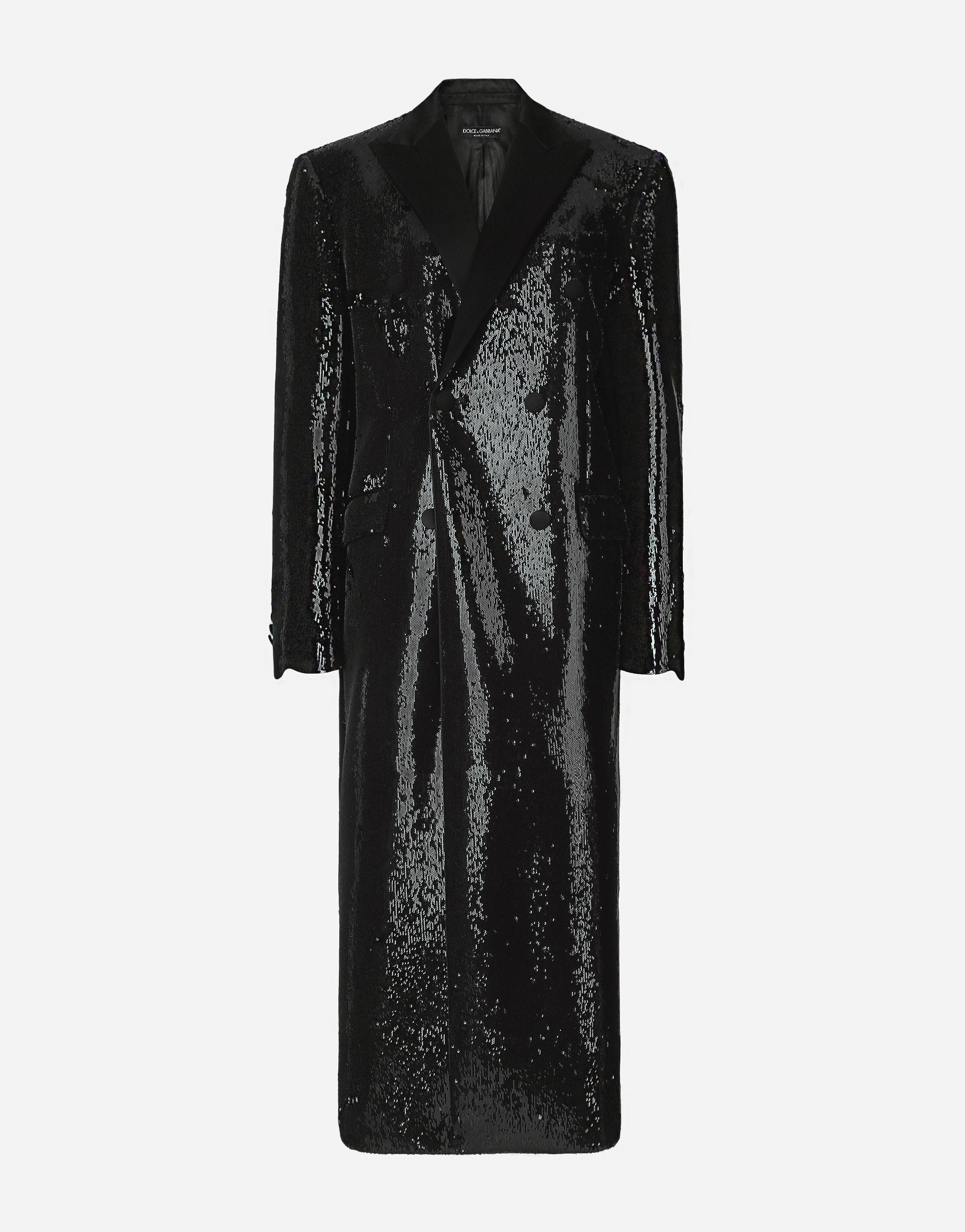 Dolce & Gabbana Micro-sequined Double-breasted Coat - Woman Coats And Jackets Black Scuba
