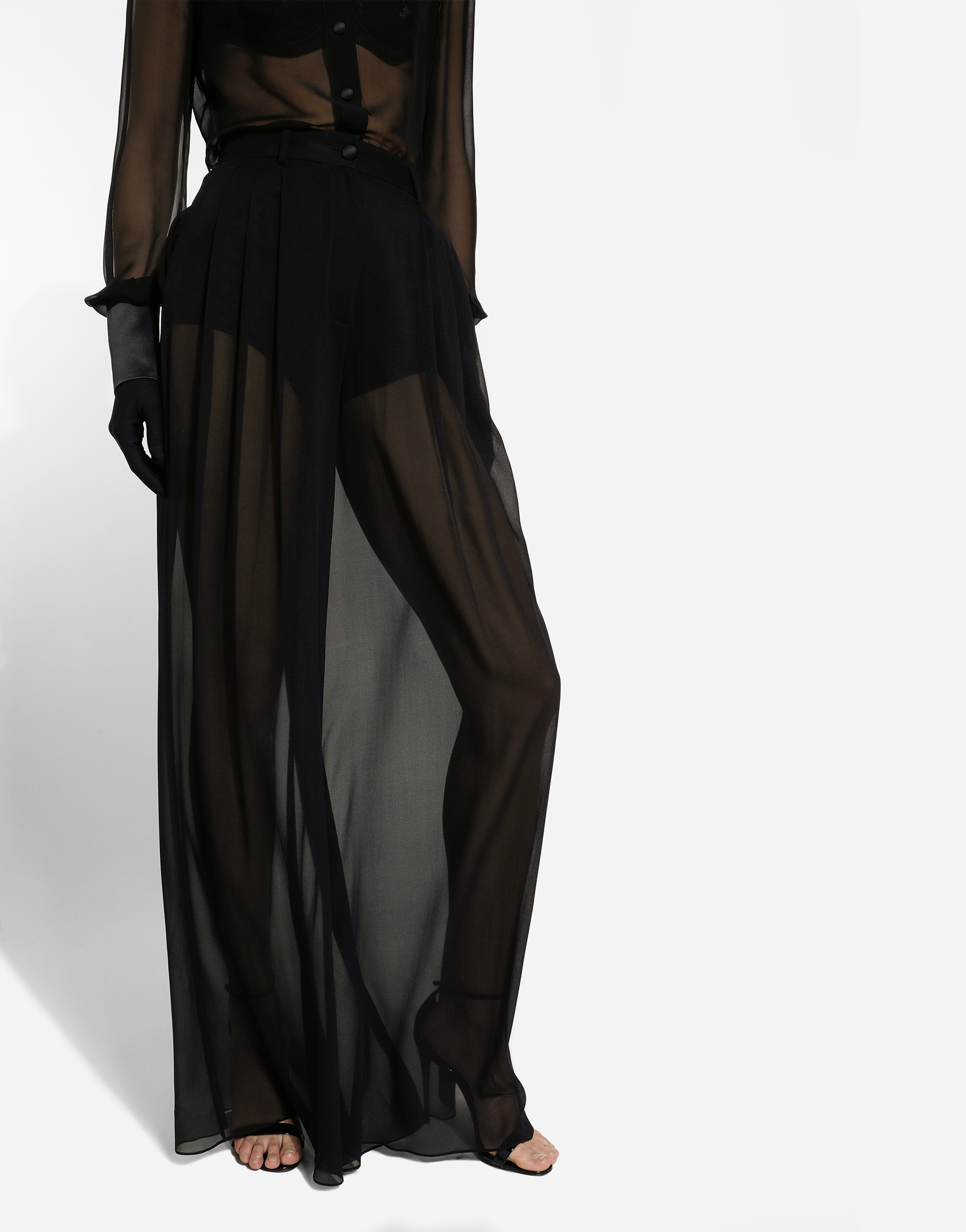 Silk chiffon wide-leg pants