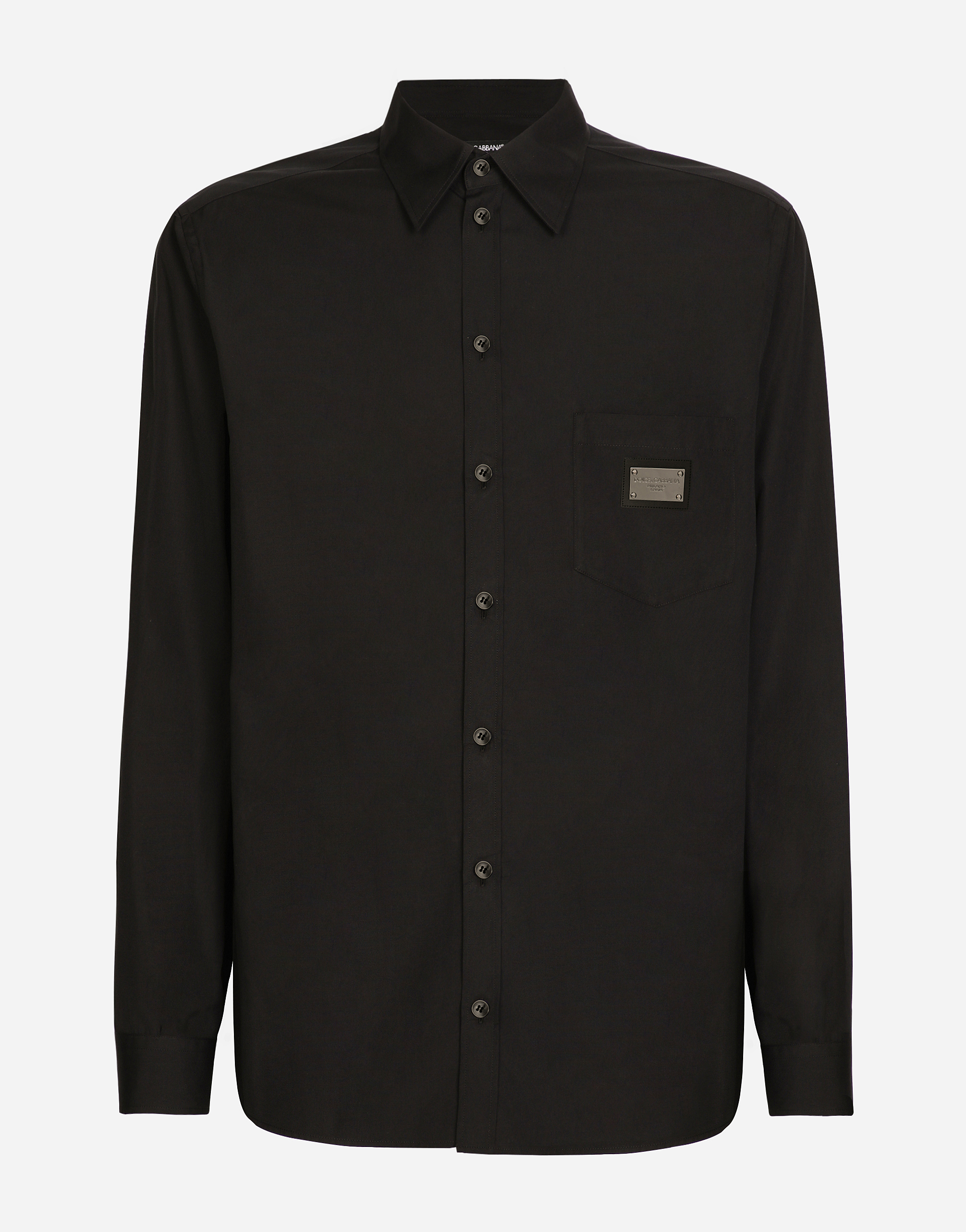 Dolce & Gabbana Cotton Martini-fit Shirt With Branded Tag In Black