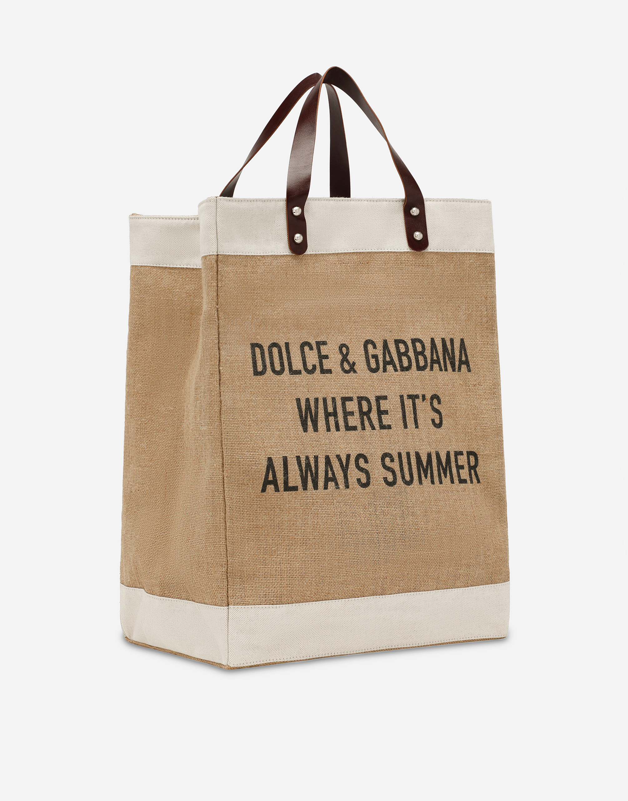 Shop Dolce & Gabbana Shopper Aus Bedruckter Jute In Beige