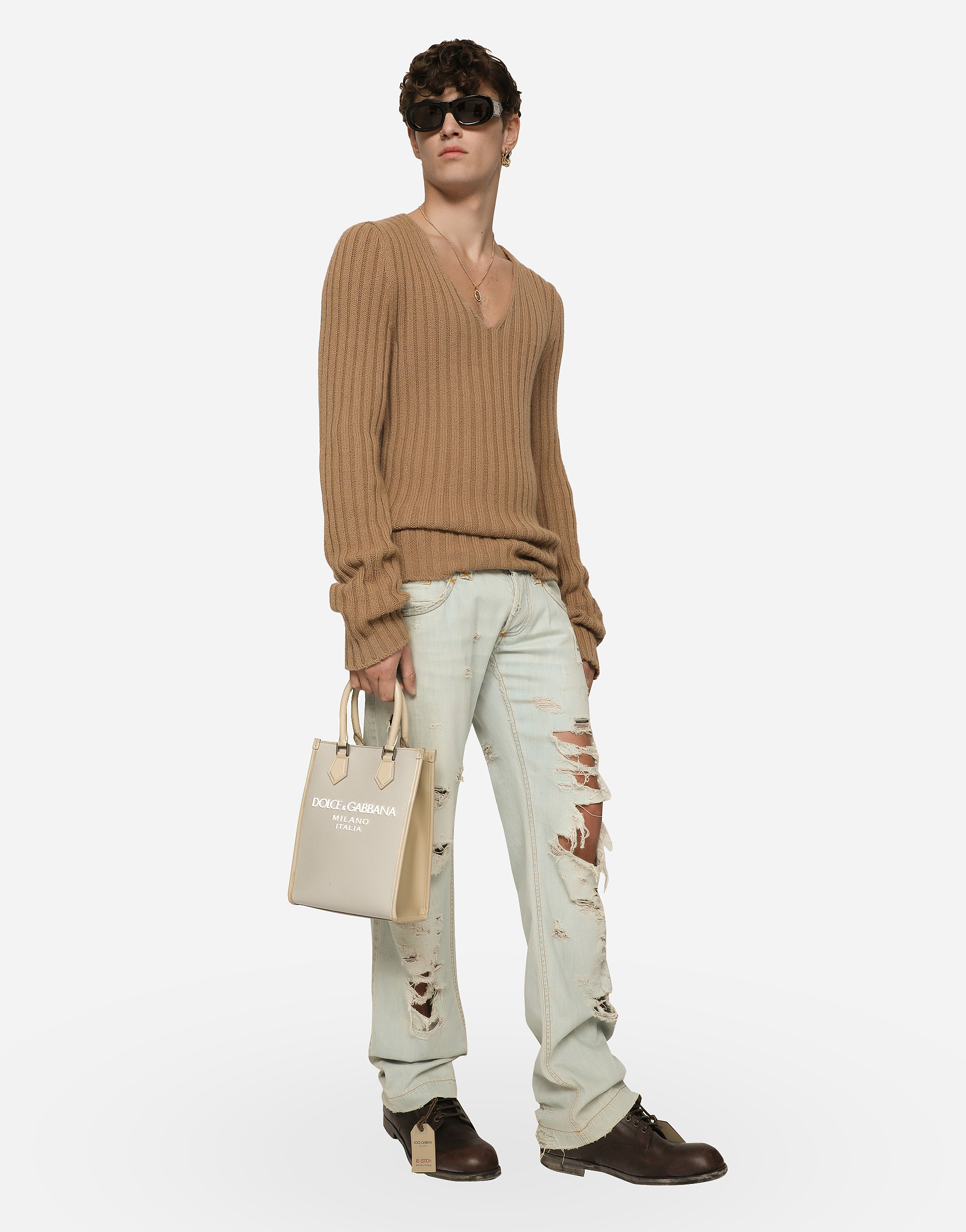 DOLCE & GABBANA SMALL NYLON BAG WITH RUBBERIZED LOGO