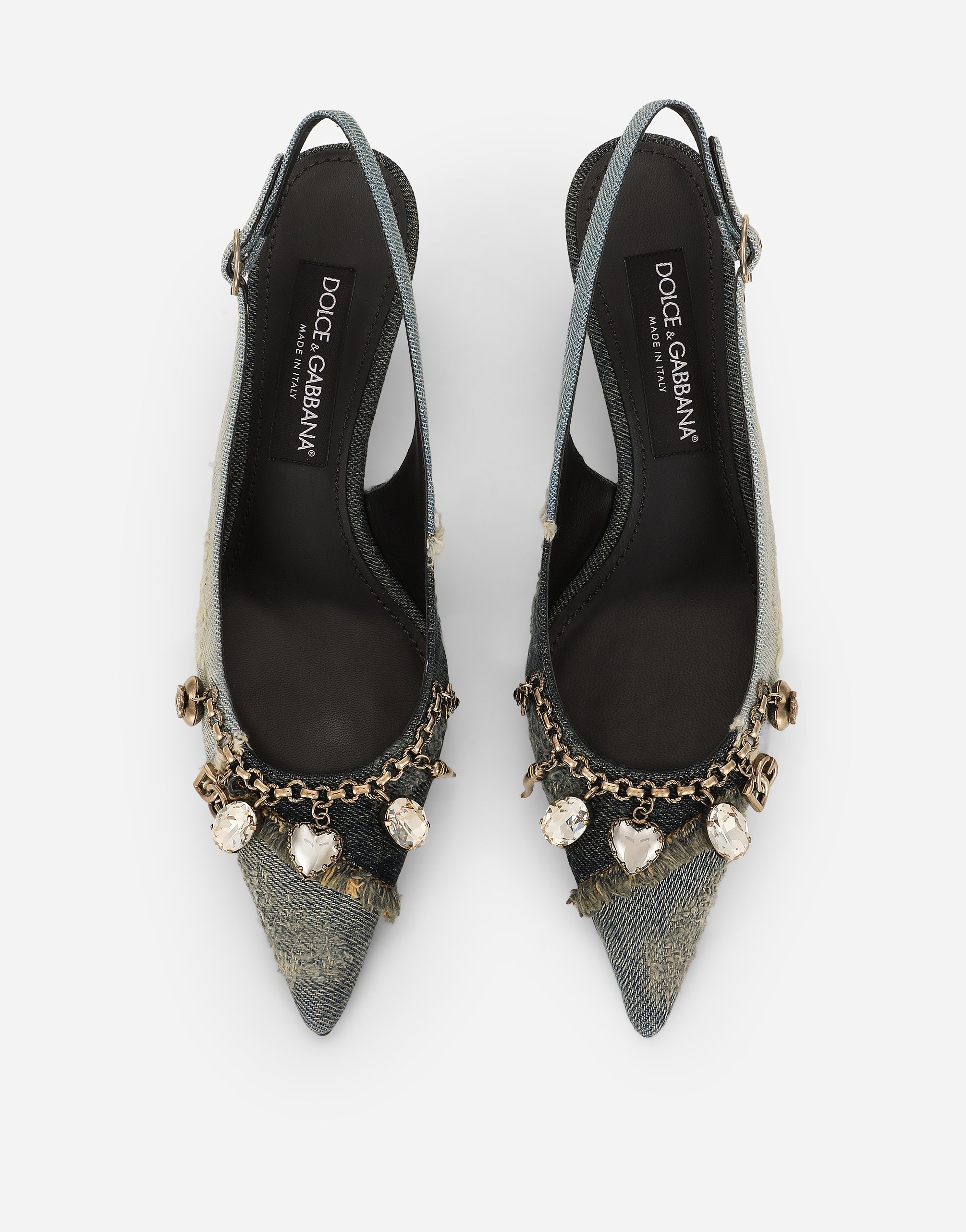 Dolce & Gabbana Patchwork Denim Slingbacks In Blue