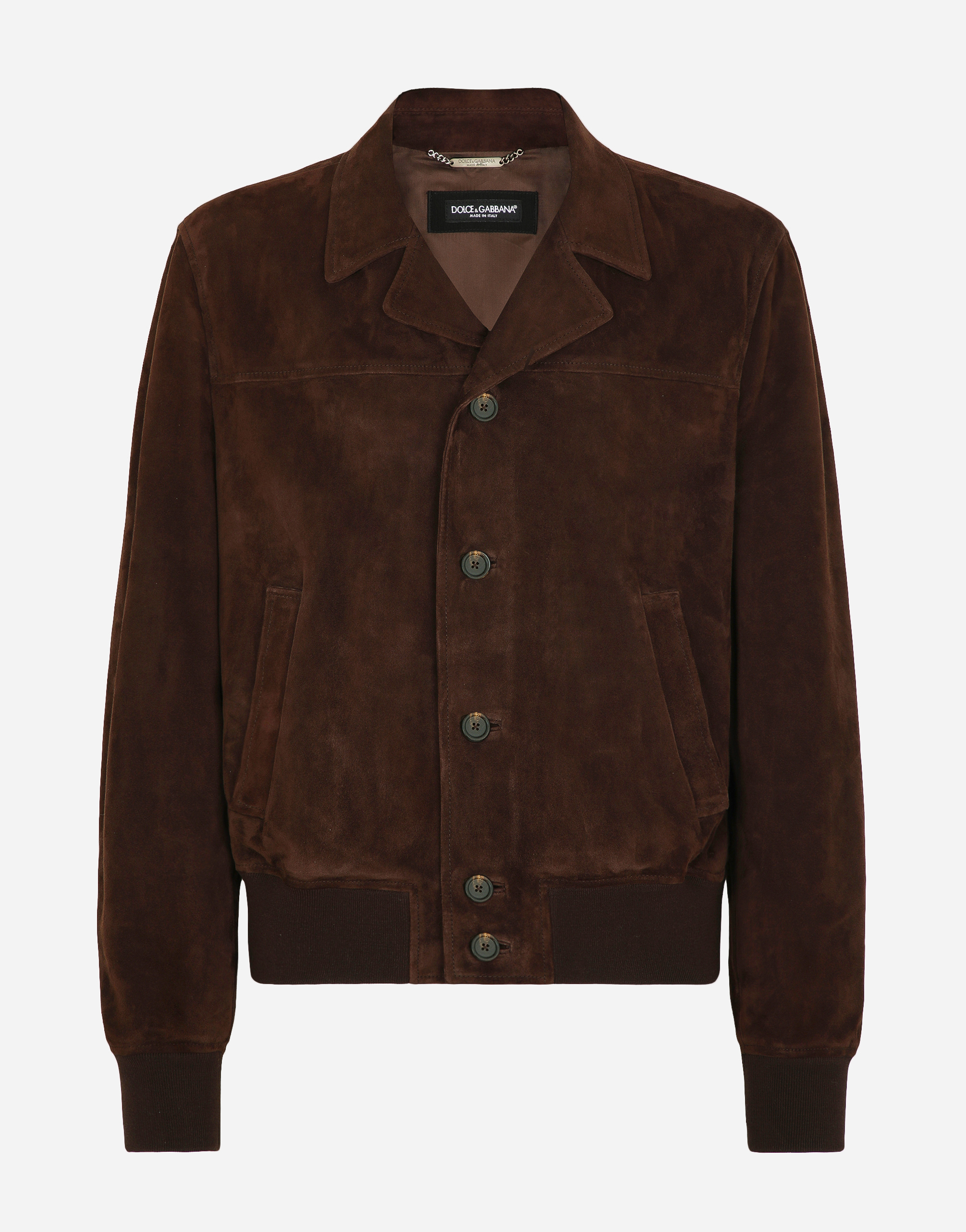Dolce & Gabbana Nappa Suede Bomber Jacket In Brown