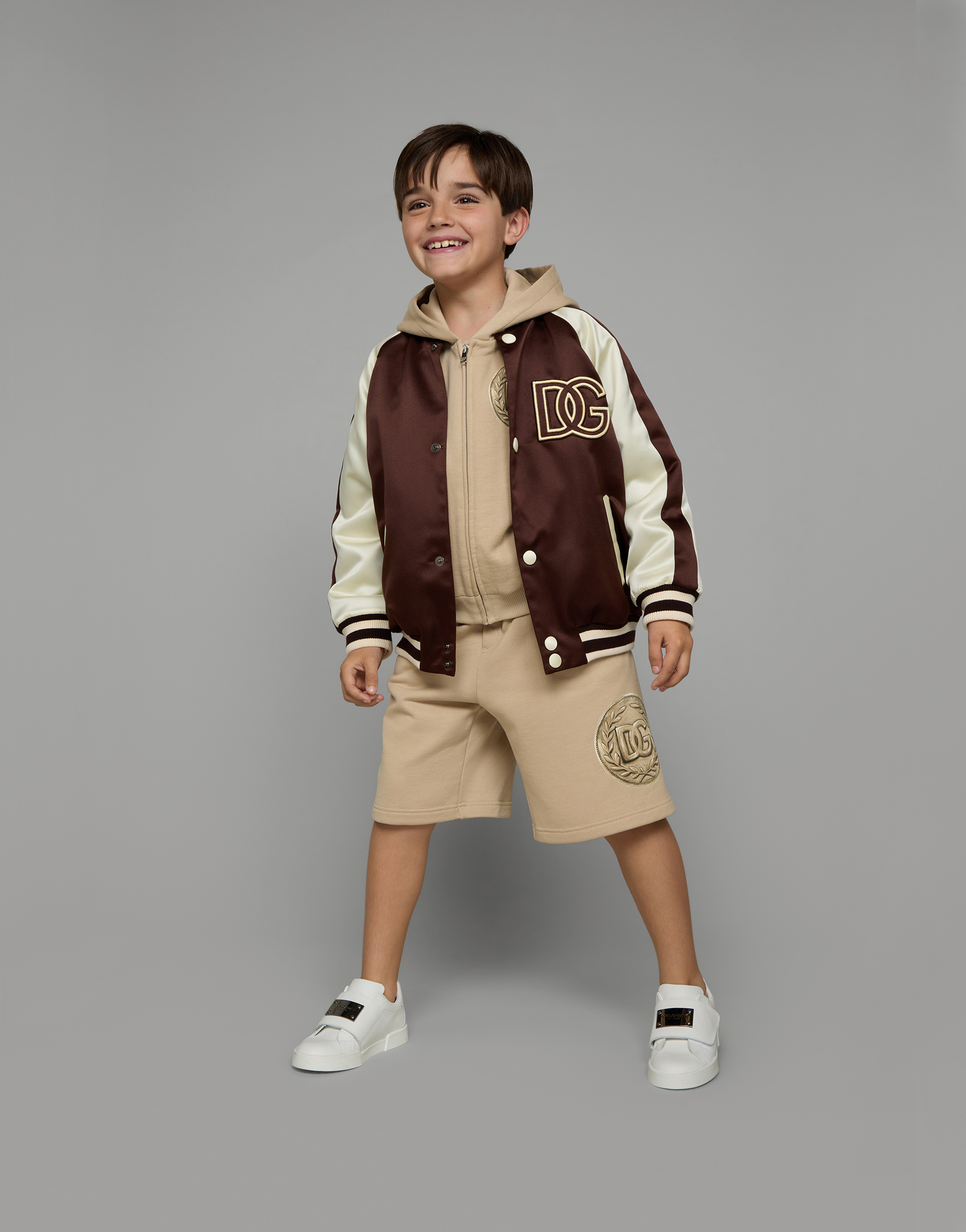 DOLCE & GABBANA SATIN BOMBER JACKET WITH DG LOGO PATCH